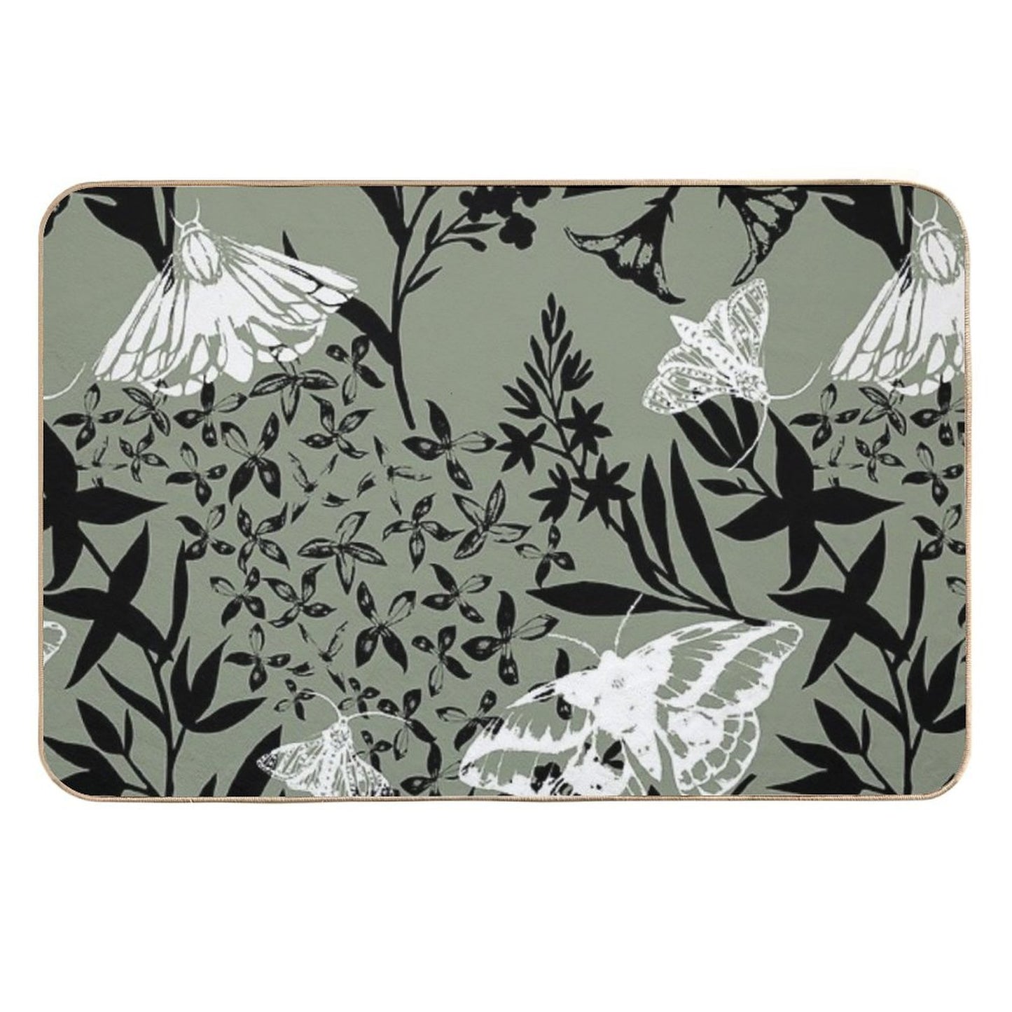 Moths And Flowers Graphic Pattern Odorless Bath Mat