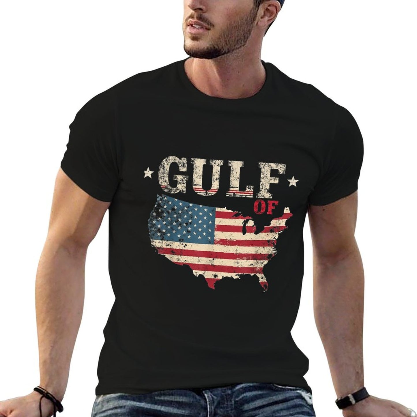 Gulf of USA America Funny USA Flag Vintage Retro Mens Womens Trendy Pattern T-Shirt