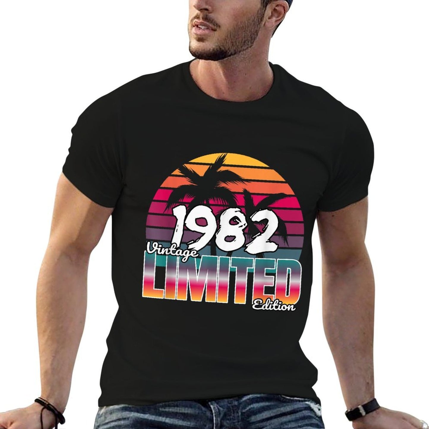 1982 Vintage for Women Men's Gifts 40th Birthday Ribbed Collar T-Shirt