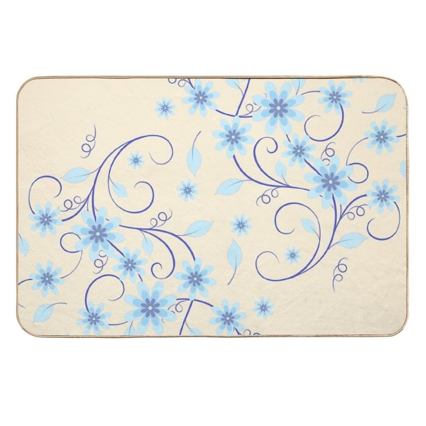 Blue Flowers (Sunny Beige) Eco-Friendly Bath Mat