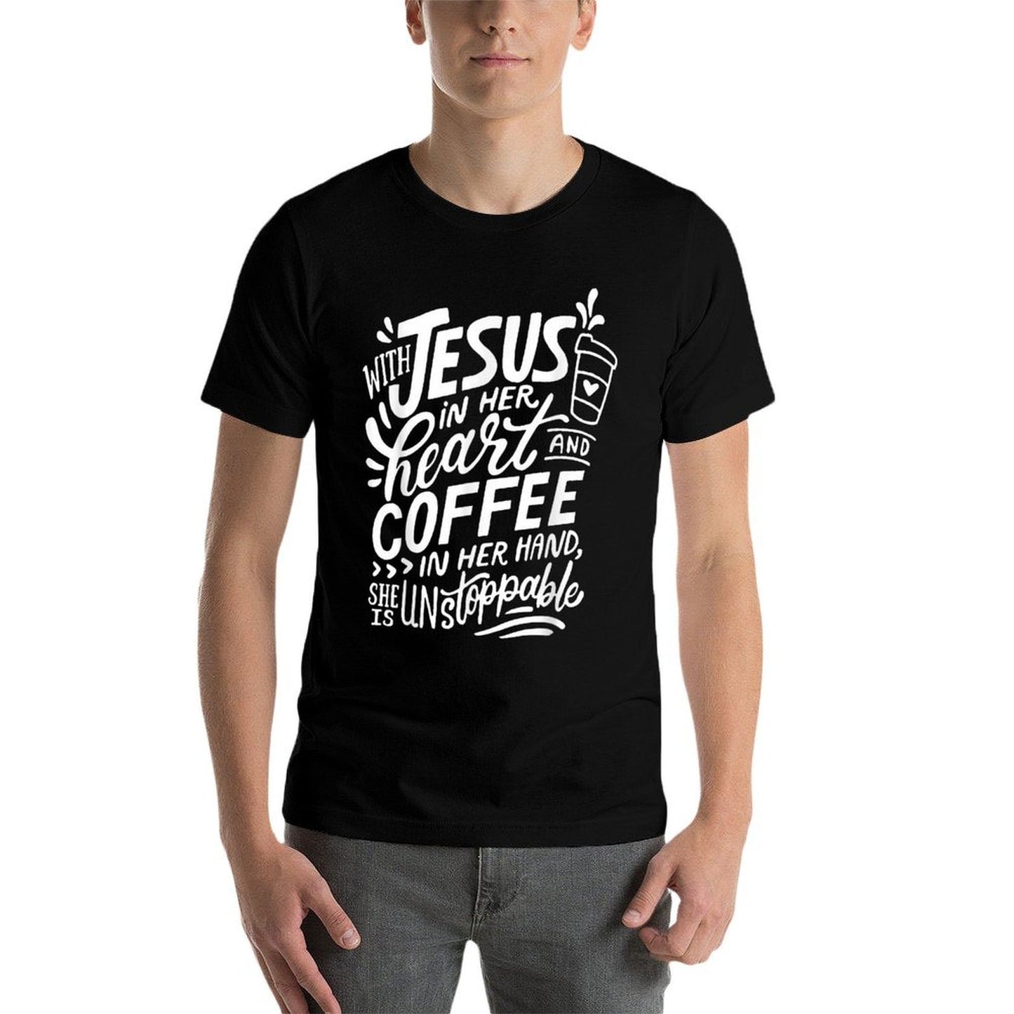 With Jesus In Her Heart And Coffee In Her Hand Easy-care T-Shirt