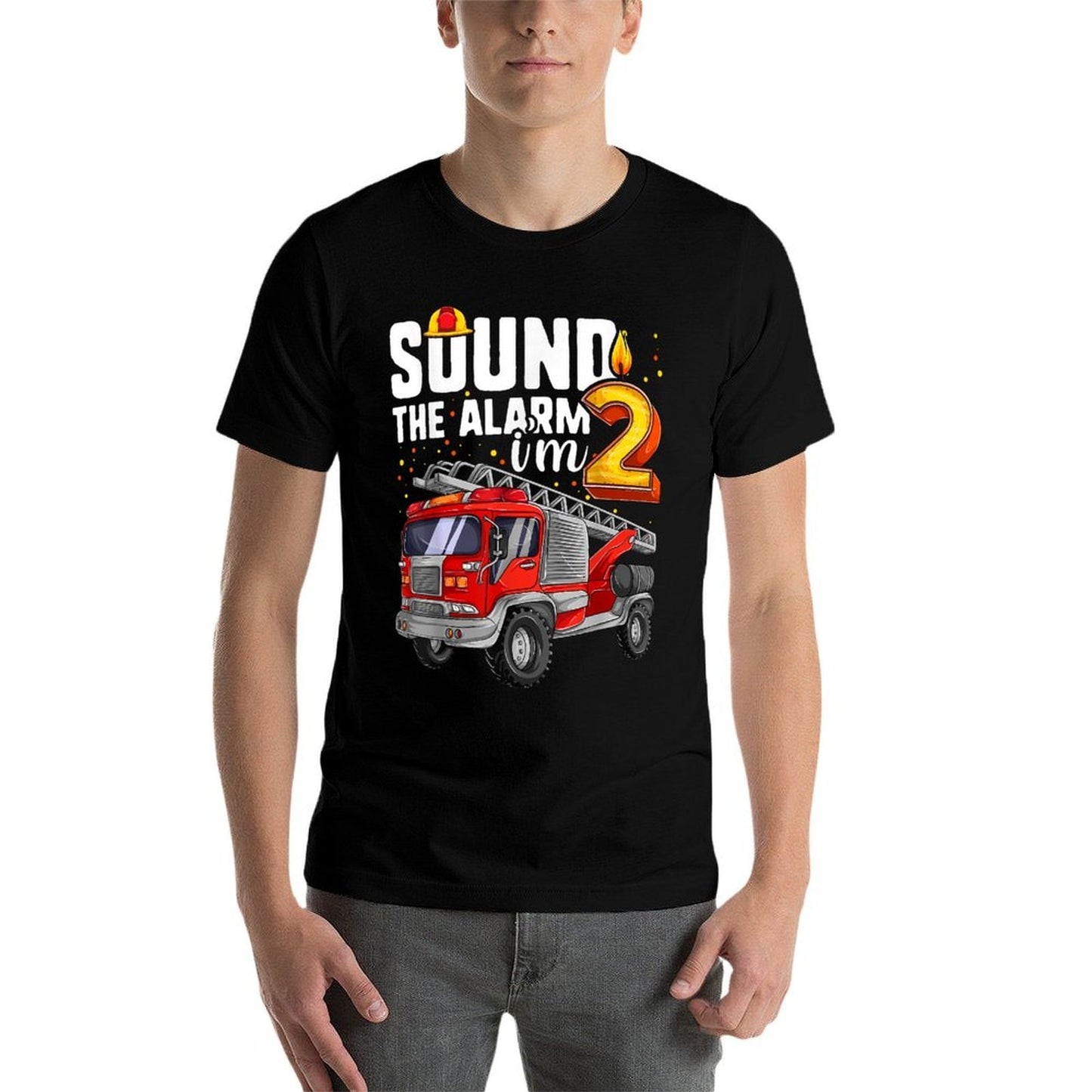2 Years Old Firetruck, Birthday Toddler Firefighter Heathered Texture T-Shirt