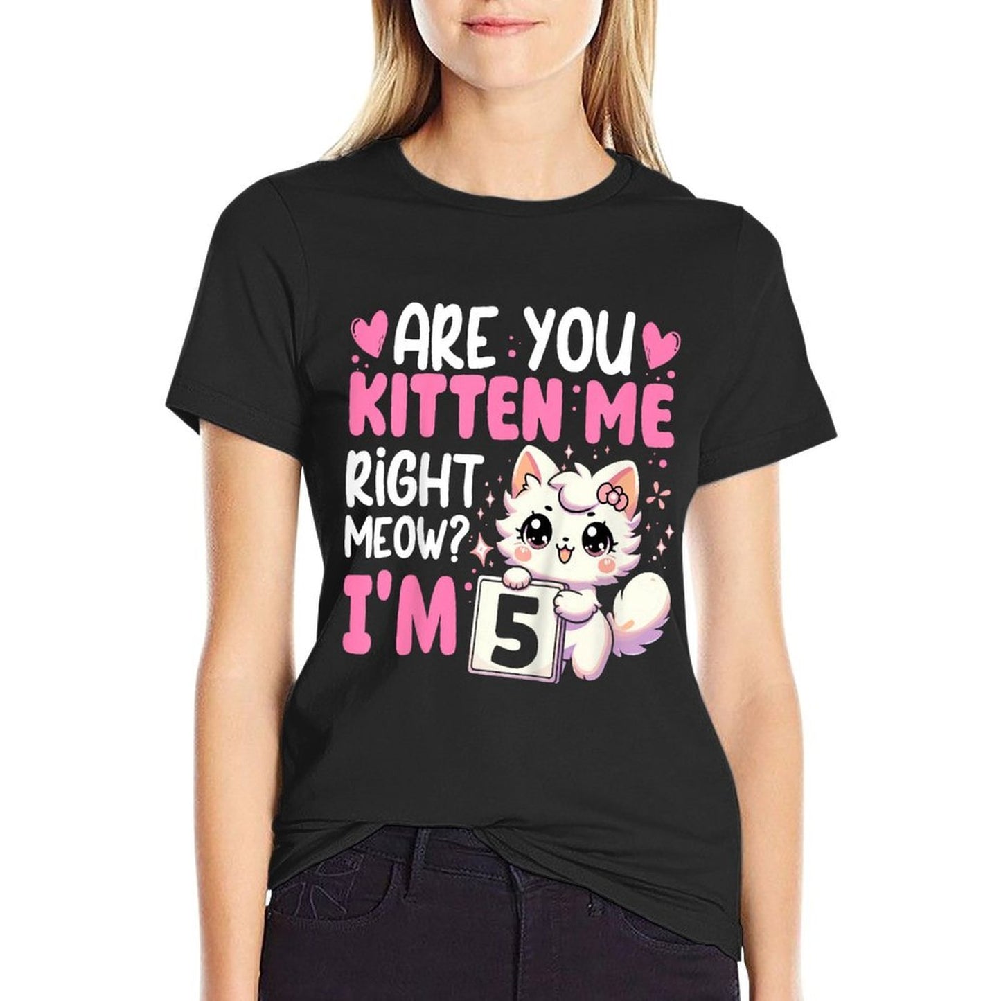 5th Birthday Girl 5yr Five 5 Year Old Kitten Cat Bday Soft T-Shirt