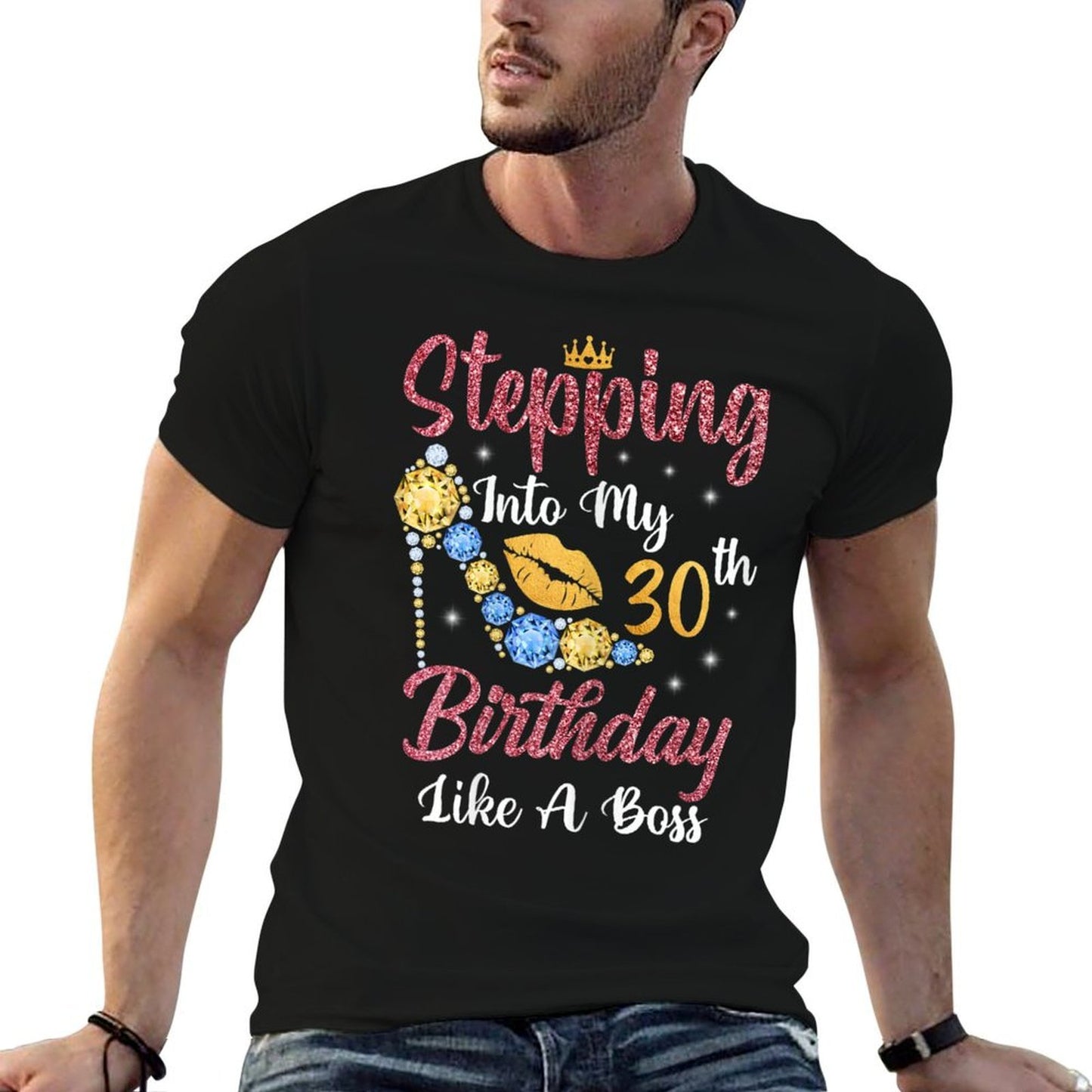 Womens Stepping Into My 30th Birthday Like A Boss Happy To Me Trendy Pattern T-Shirt