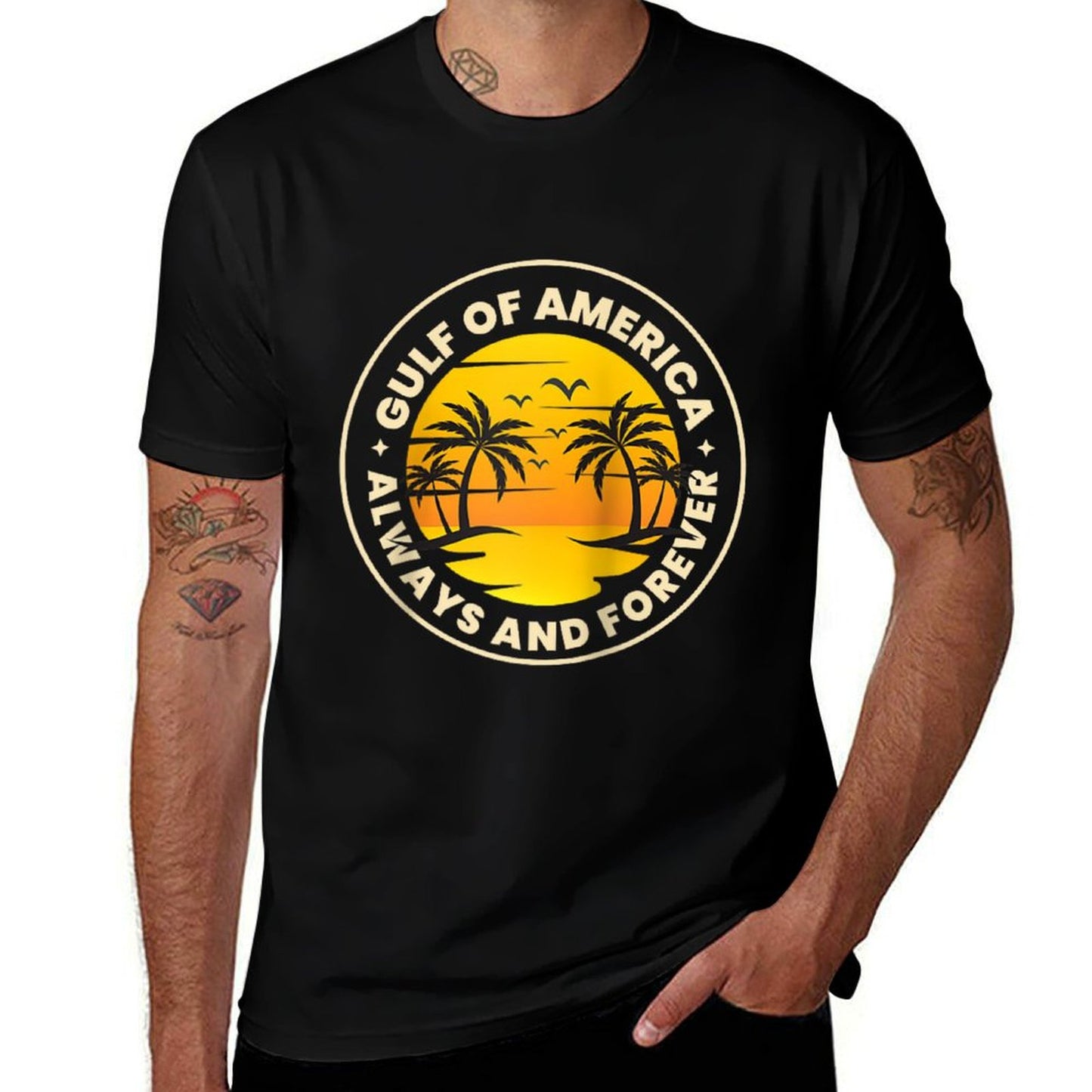 Gulf of USA America Retro Throwback Design Raglan Baseball Rolled Sleeves T-Shirt