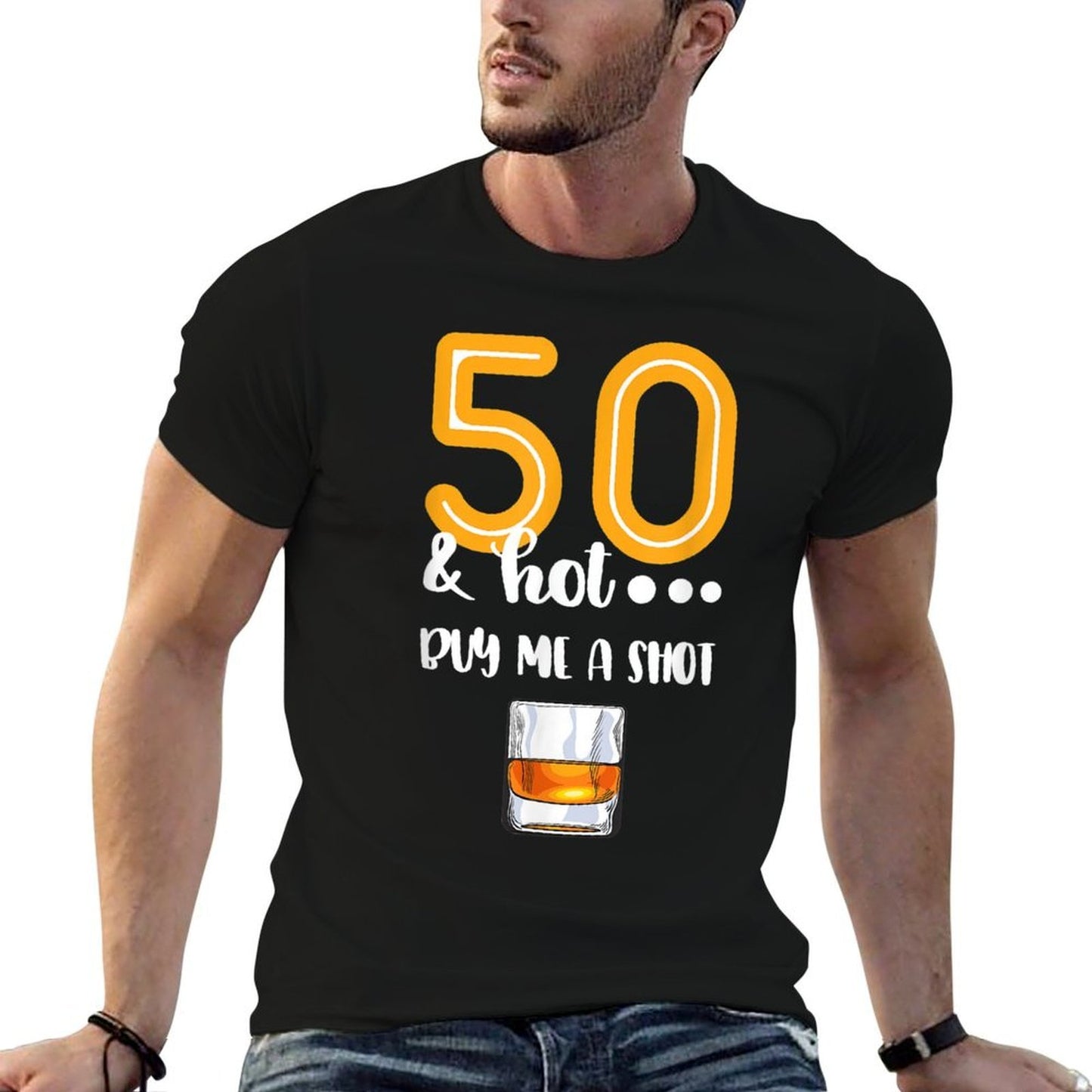 50 And Hot Shot Glass Design Beer Drinker 50th Birthday Eco-friendly Material T-Shirt