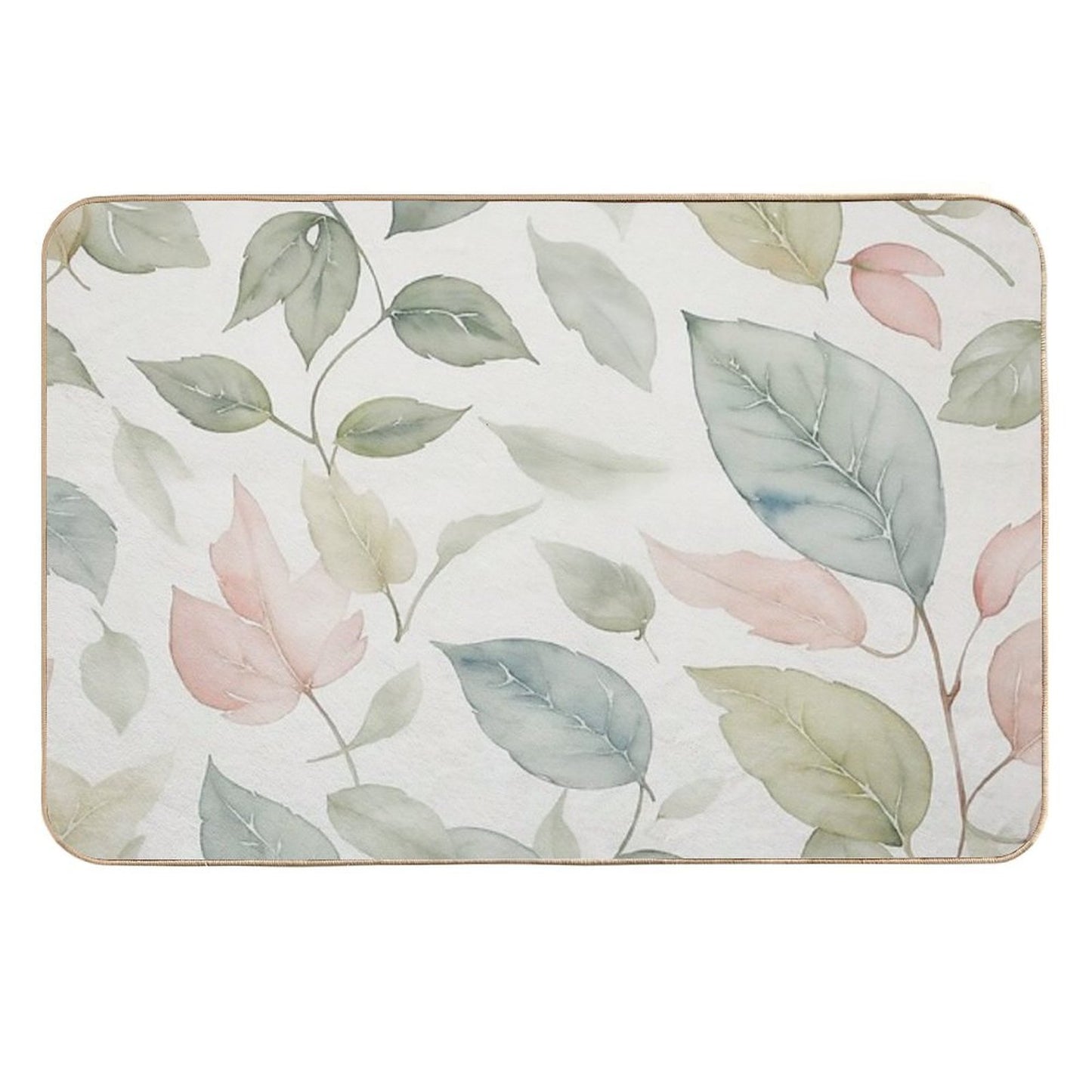 A Seamless Pattern Featuring Delicate Watercolor-style Leaves, with Soft Washes of Color Blending Harmoniously. Fade-Resistant Bath Mat