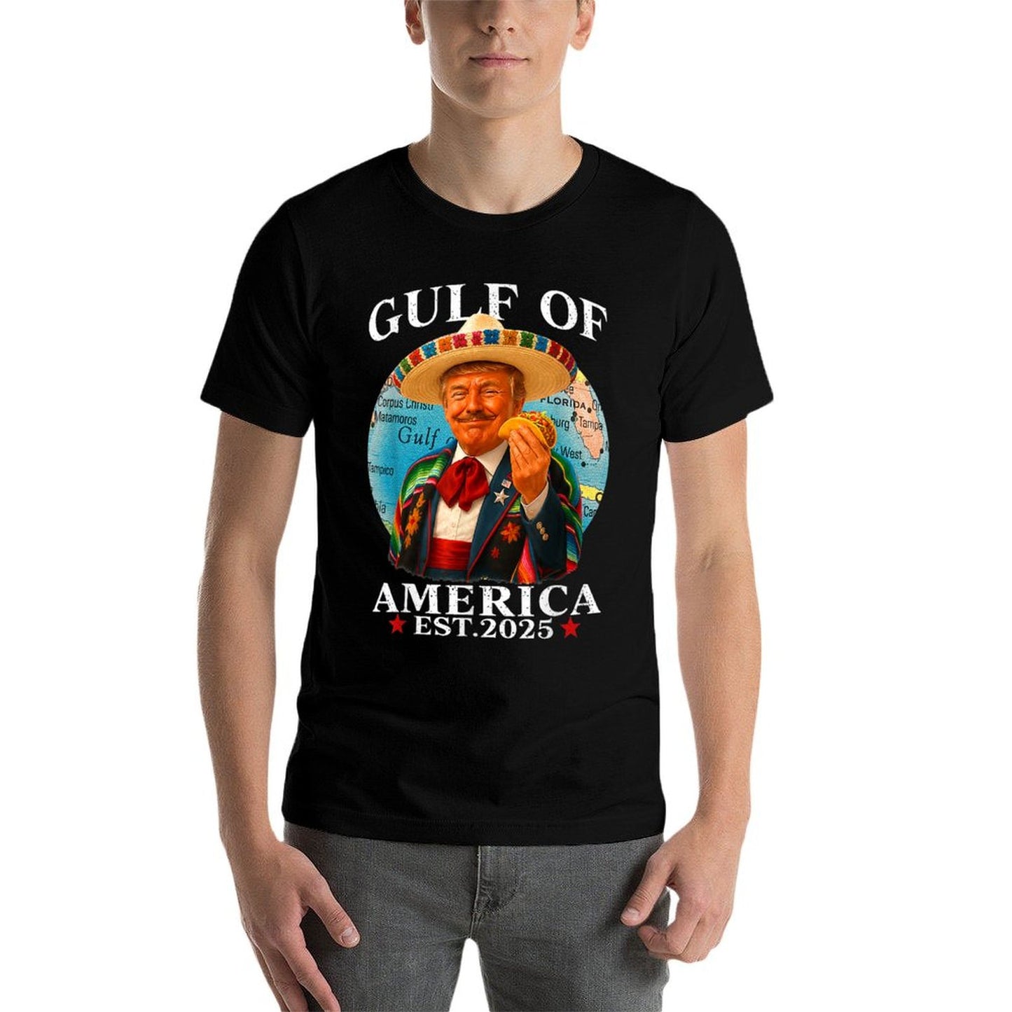 Trump Gulf Of USA America Since 2025 Mexico Trump USA Gulf Ribbed Collar T-Shirt