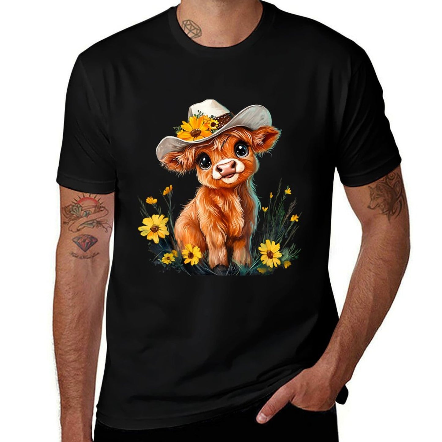 Cute Highland Cow Scottish Hairy Cattle Floral Classic T-Shirt