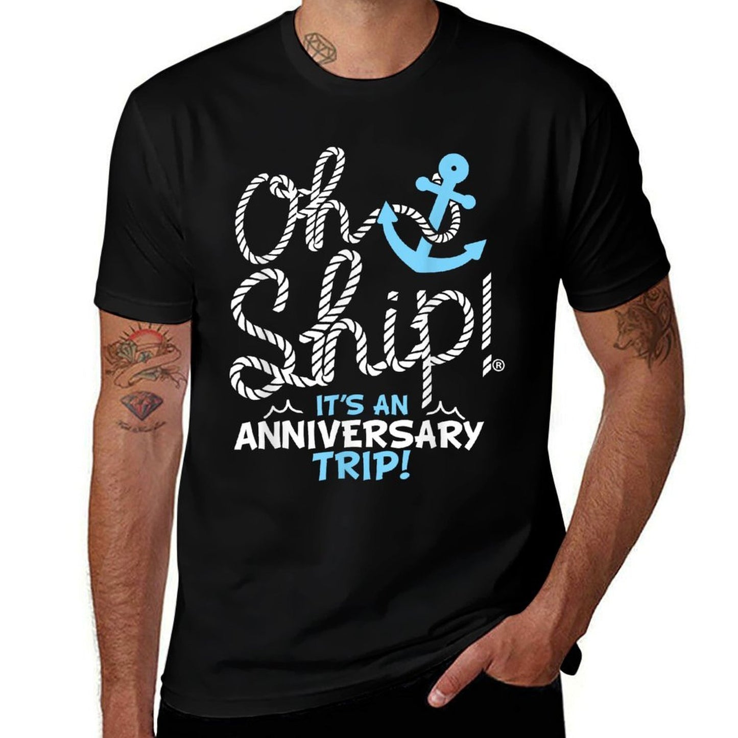 Oh Ship It's An Anniversary Trip, Oh Ship Cruise Oversized Silhouette T-Shirt