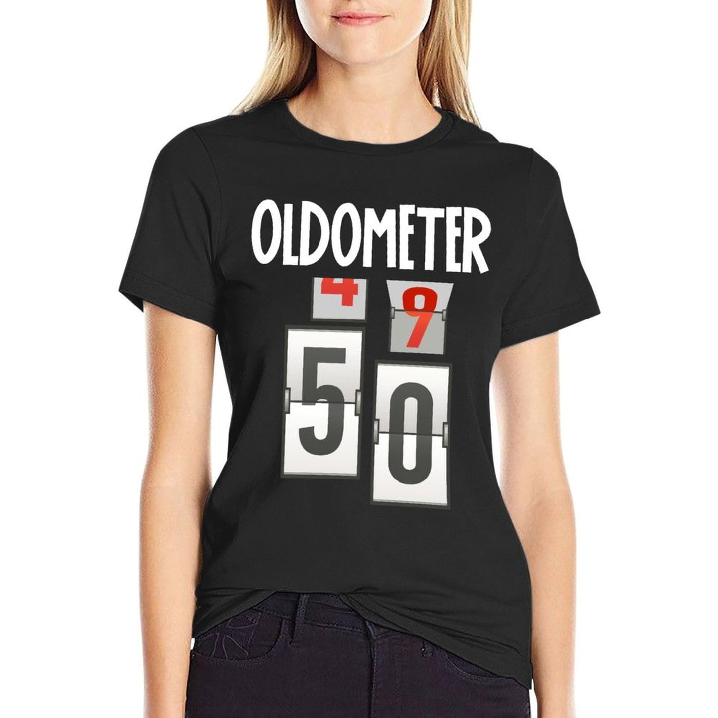 Oldometer 49-50 50th Birthday Funny Gift Men Women Stretchy T-Shirt