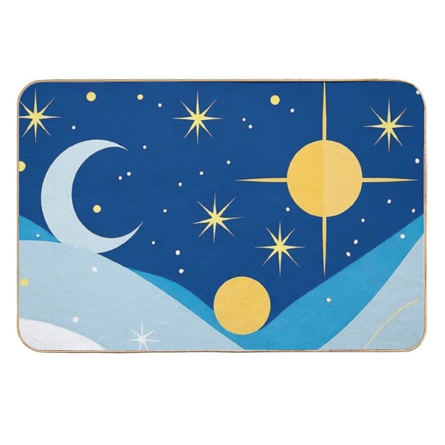 Abstract Horoscope Blue Sky Design with Stars, Moons And Suns in Deferent Shapes And Colors . Easy To Clean Bath Mat