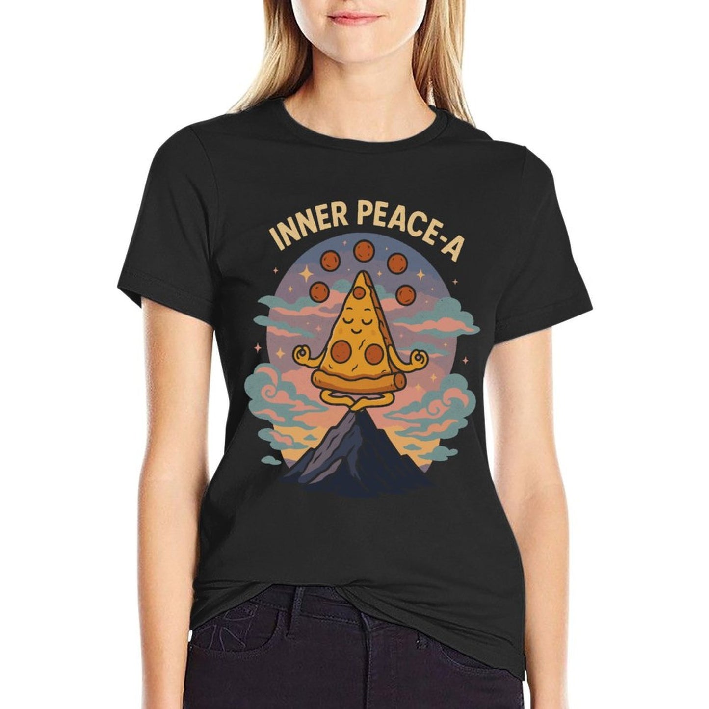 Inner Peace-a Funny Pizza Meditation Vintage Retro Moisture-wicking T-Shirt