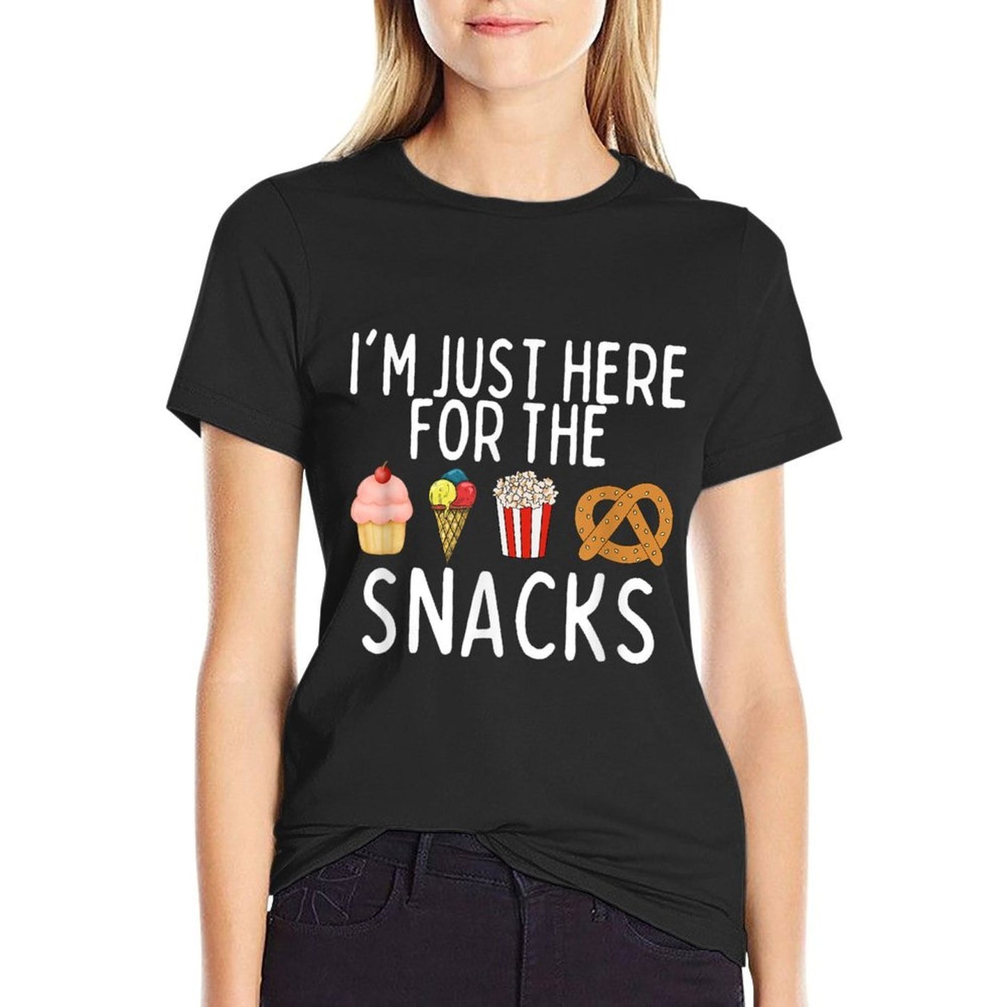 I'm Just Here For The Snacks Funny Foodie Rolled Sleeves T-Shirt