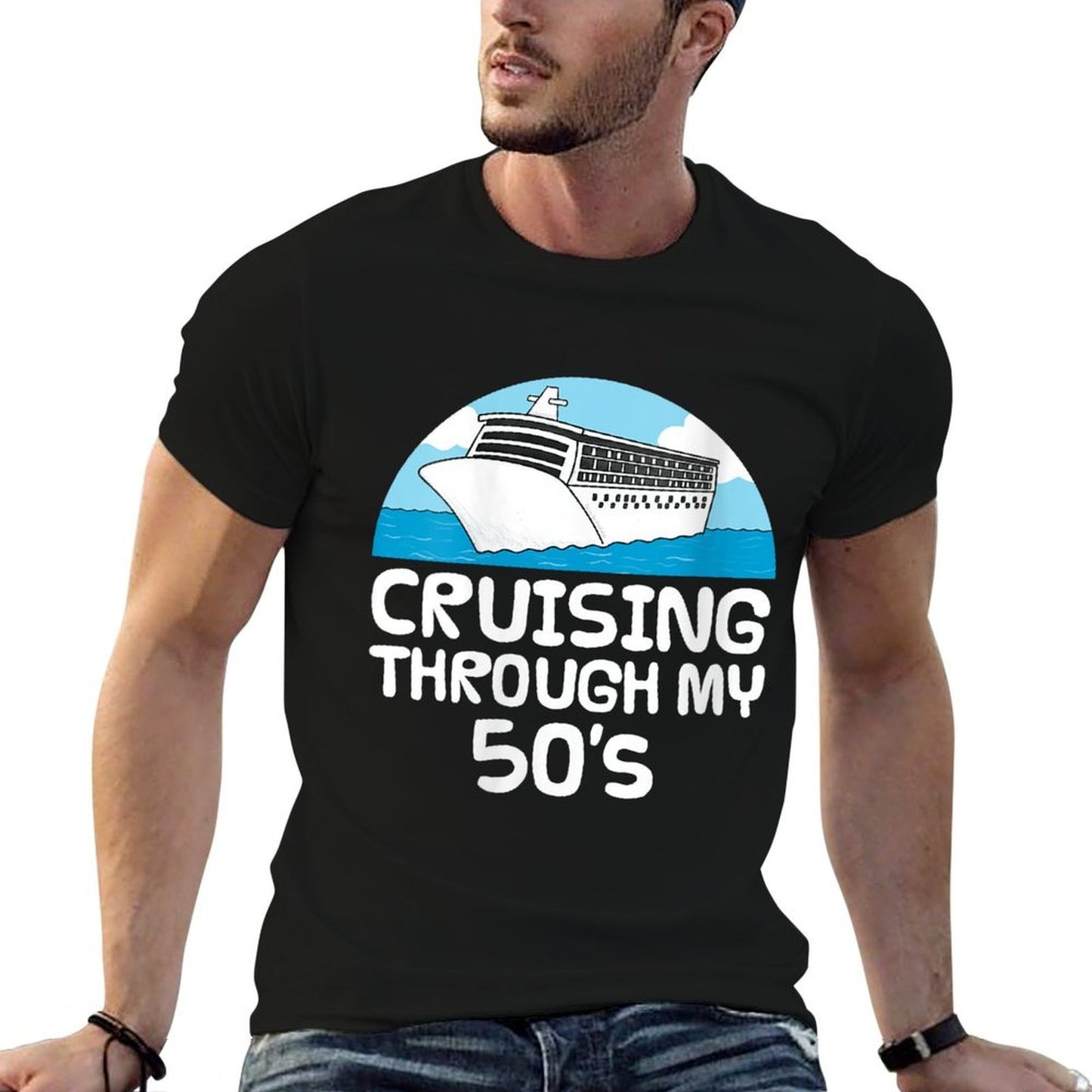 Womens Cruising Through My 50's, Cruise Ship 50th Birthday Vacation Vintage-inspired T-Shirt