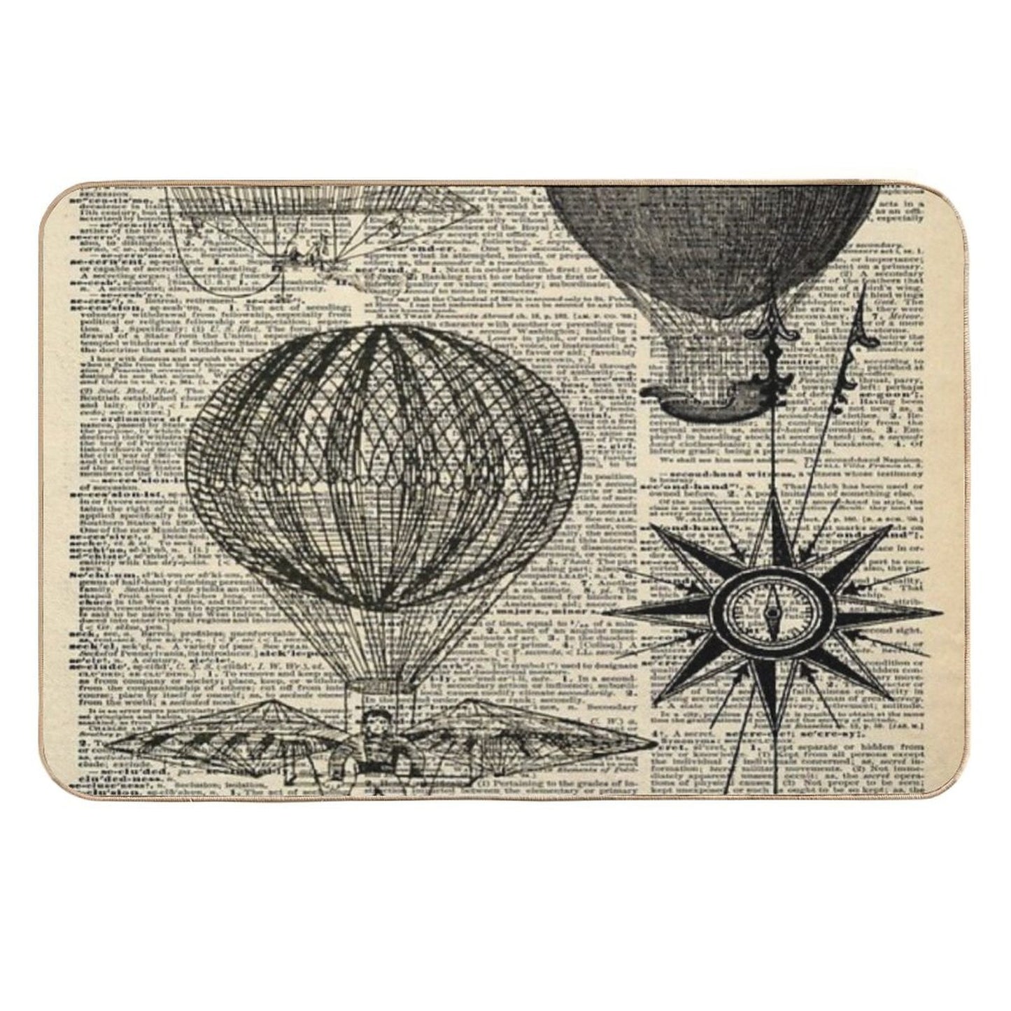 Dark Academia Victorian Steampunk Airship Plane Hot Air Balloon Absorbent Bath Mat