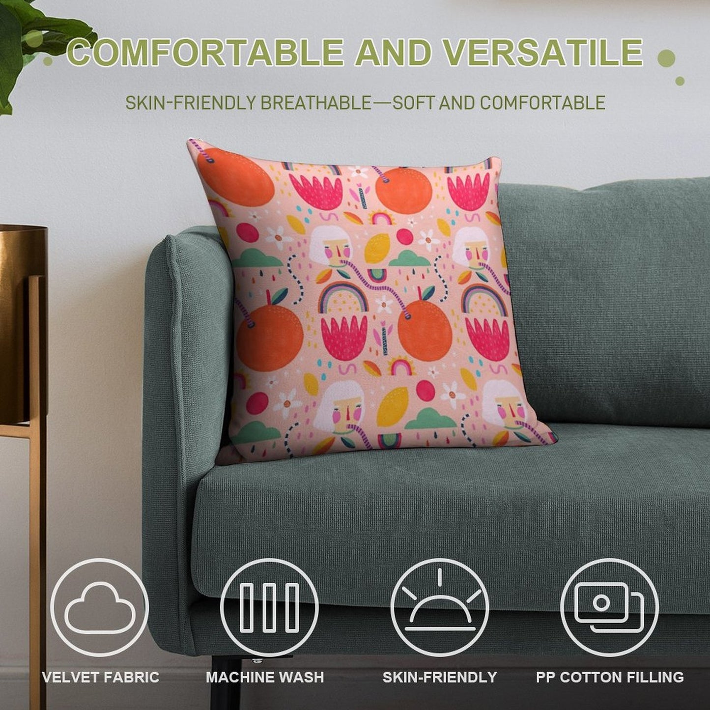 Summer Citrus Soft Washable Throw Pillow