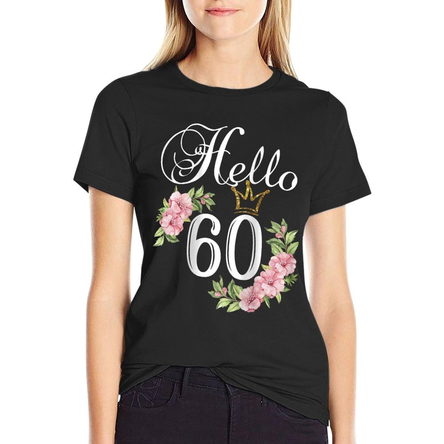 Womens Hello 60 with Flowers & Crown 60th Birthday Raglan Baseball Soft T-Shirt