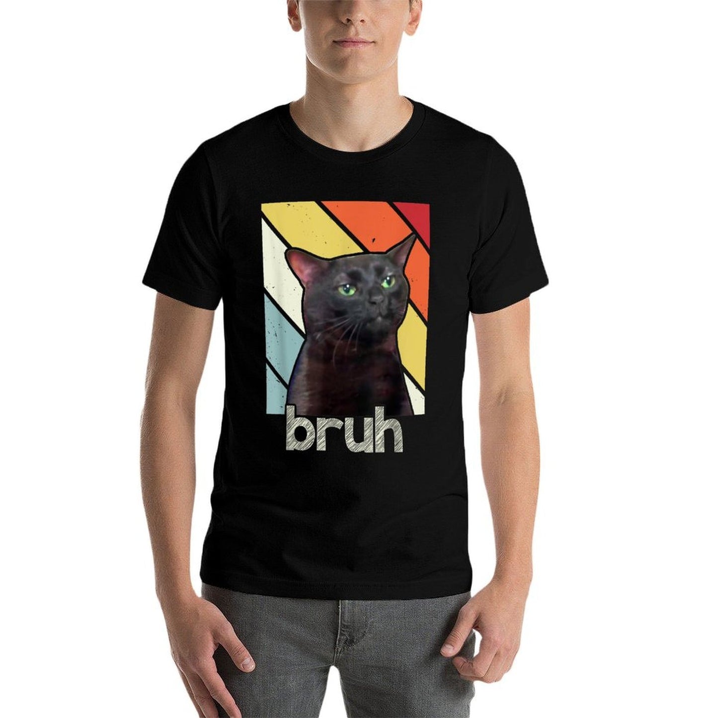 Funny Meme Saying Bruh with Cat Greetingsns Boys Men Breathable T-Shirt