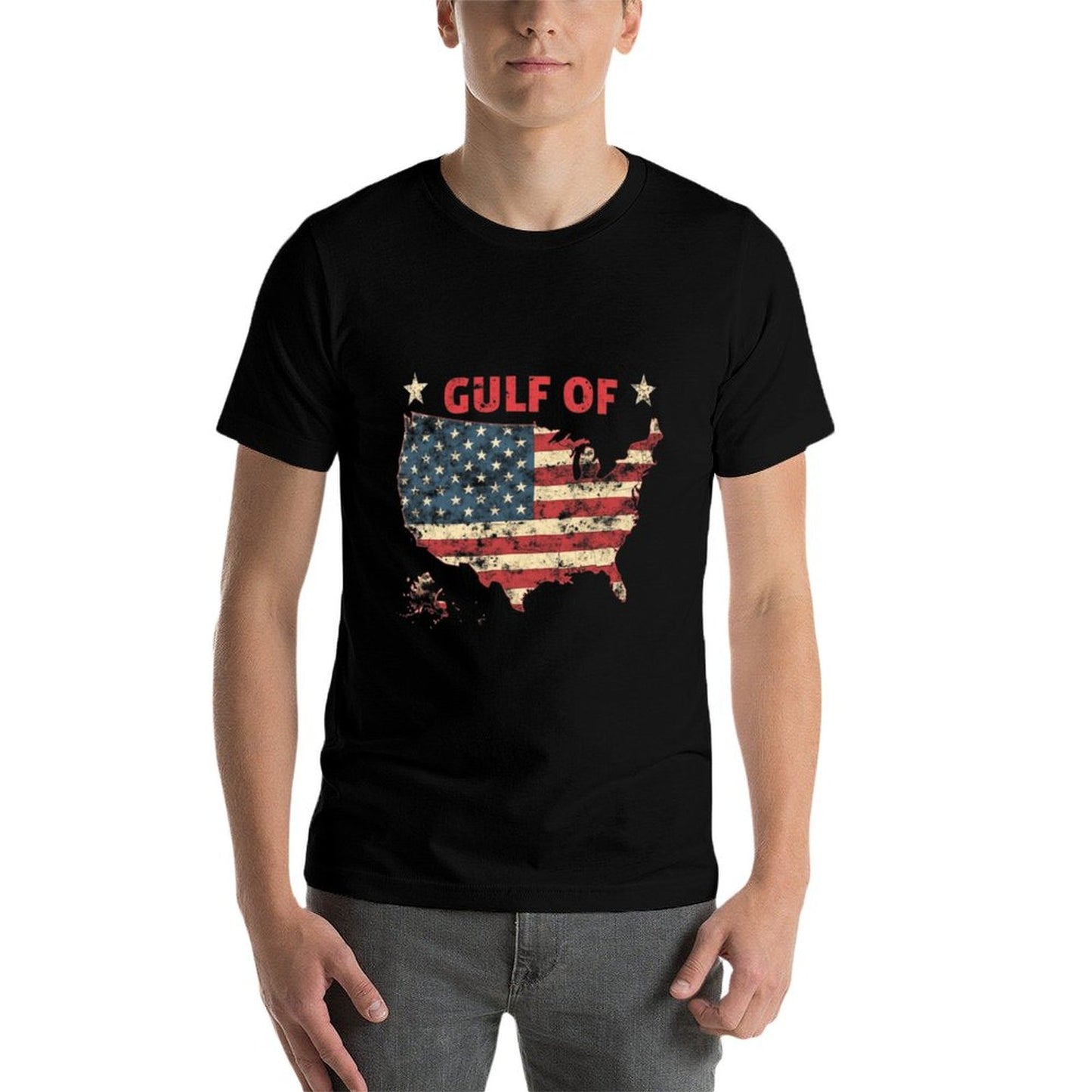 Mens Womens Gulf of USA America Funny USA Flag Vintage Retro Stretchy T-Shirt