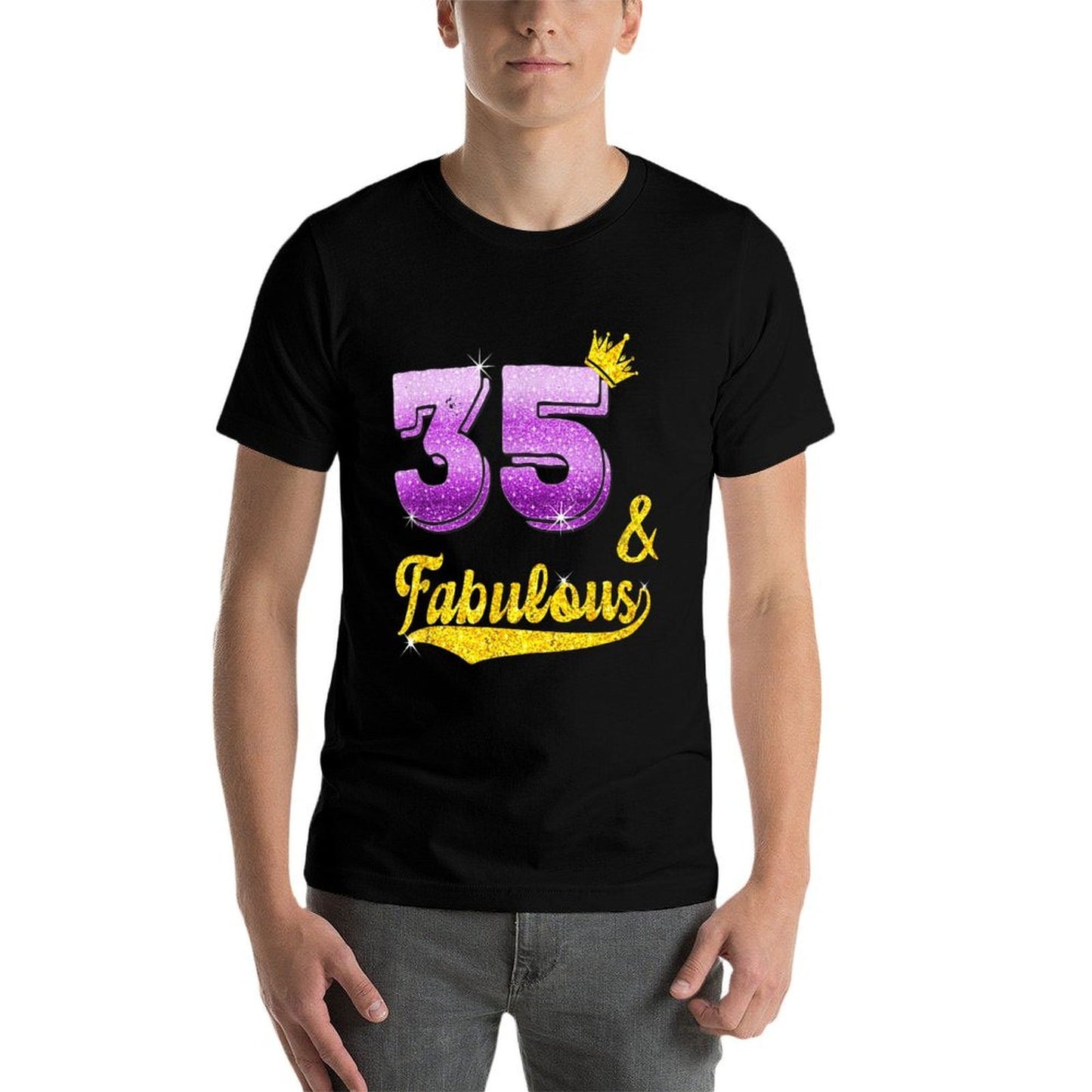 35 And Fabulous - 35 Years Old Gift - 35th Birthday Ribbed Collar T-Shirt