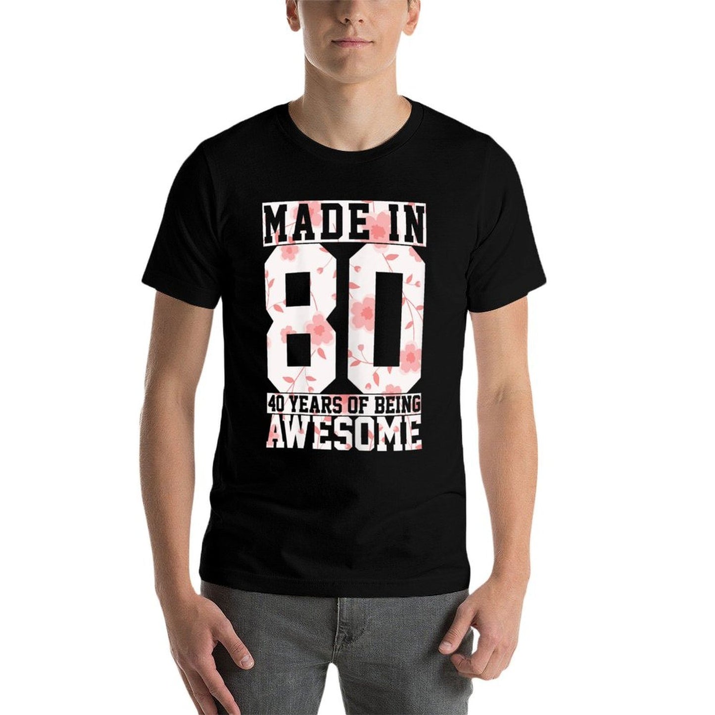 Womens Made In 1980 40th Birthday Gift Vintage Floral Funny 40 Year Polyester Blend T-Shirt