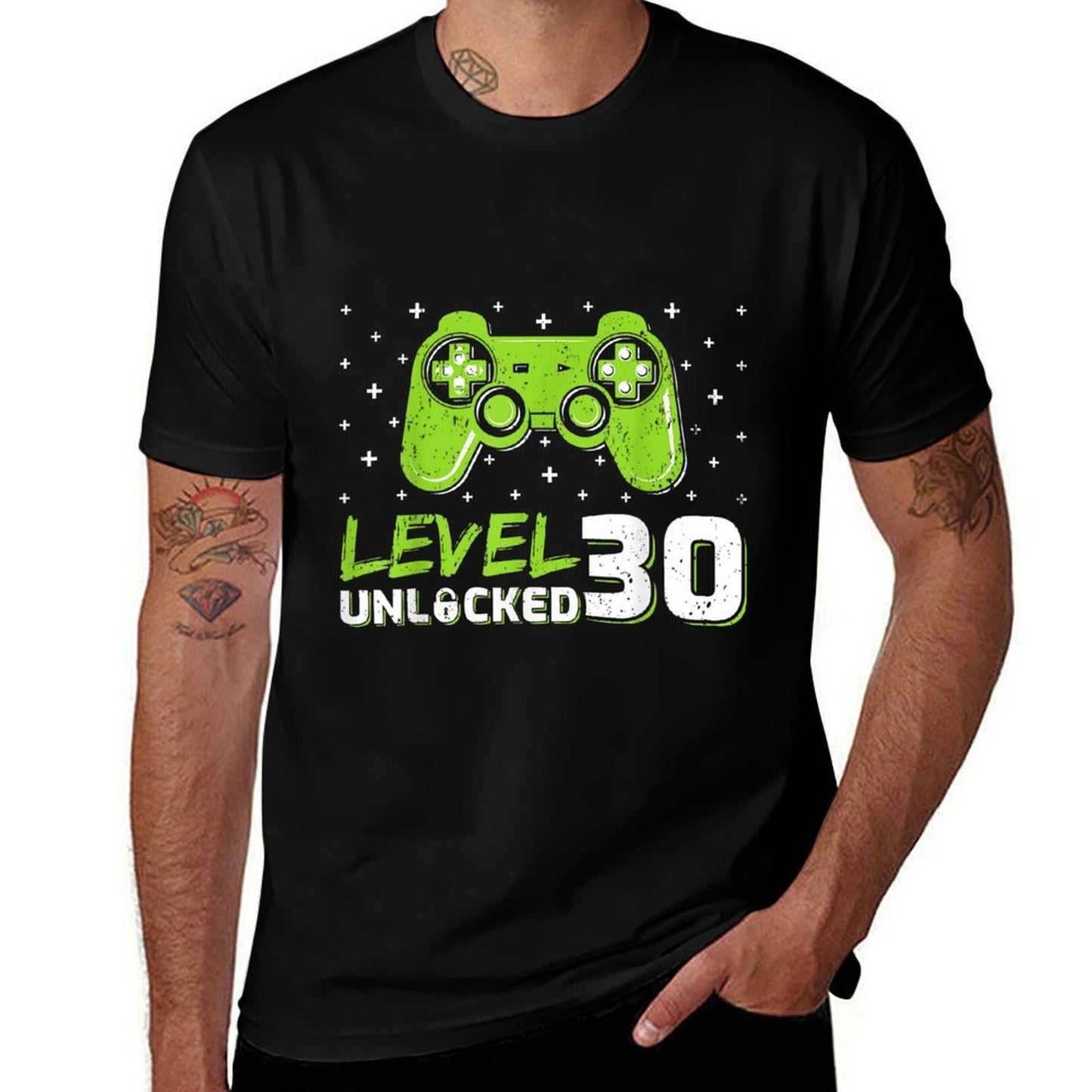 Gaming Lover Level 30 Unlocked Video Gamer 30th Birthday Rolled Sleeves T-Shirt