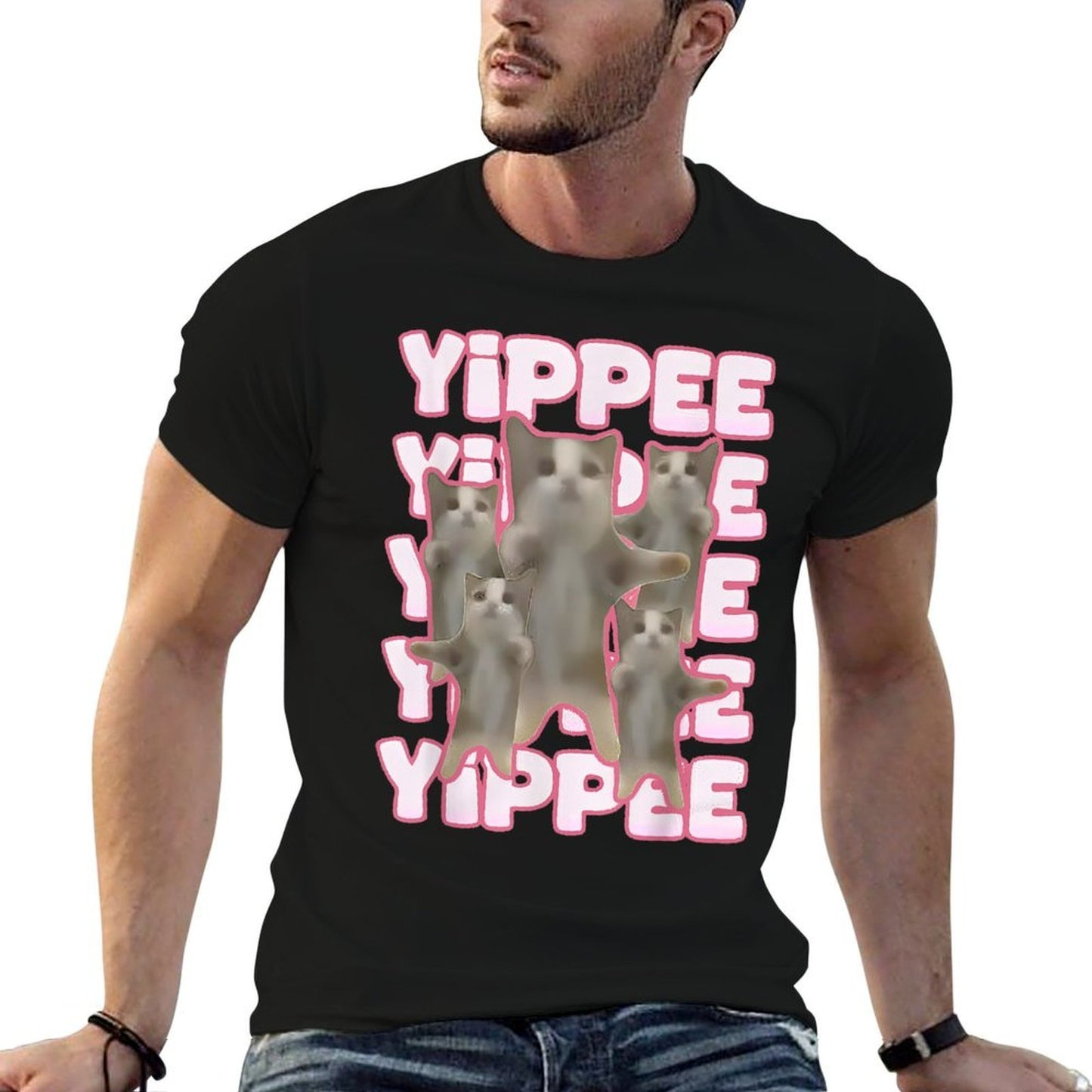 Yippe Funny Cat Meme Happy Cat Jumping Meme Wrinkle-resistant T-Shirt