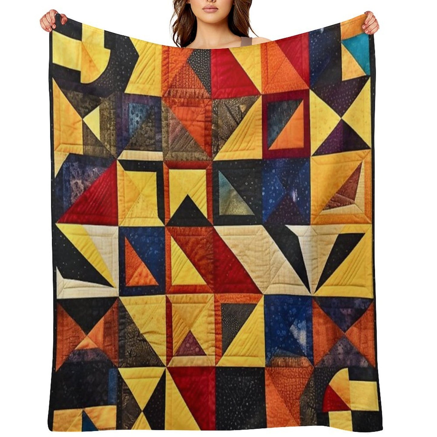 Block Quilt Pattern Eco-conscious Throw Blanket