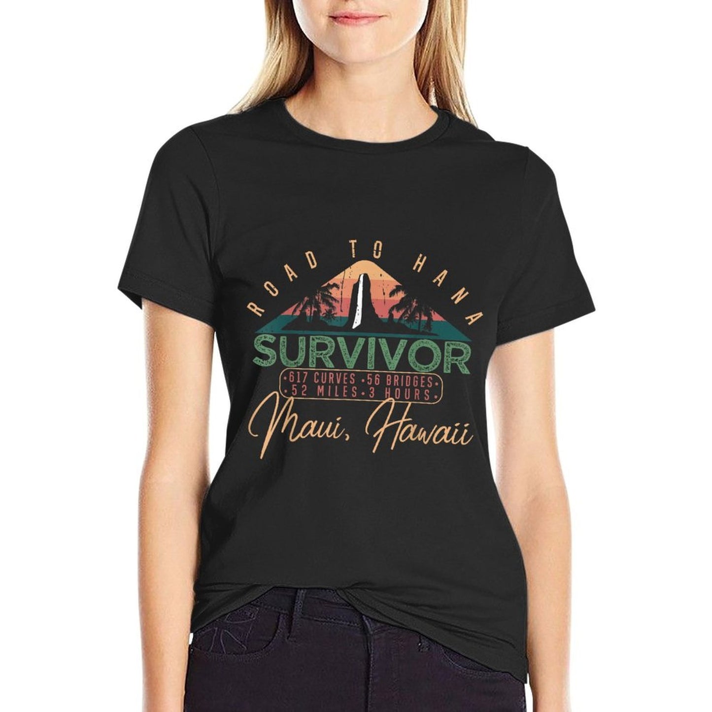 Road To Hana Survivor Curvy Palm Maui Hawaii Lover Oversized Silhouette T-Shirt