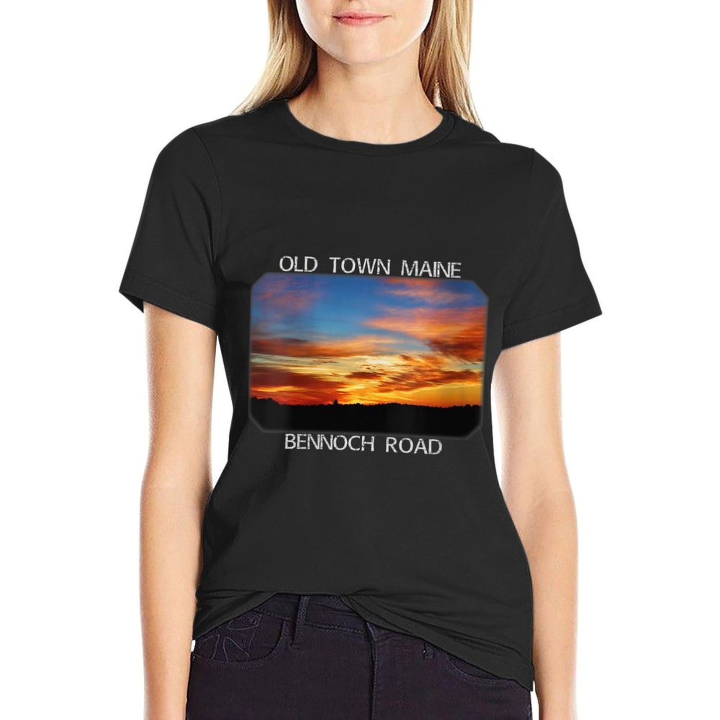 Womens Old Town, Maine Magic Hour Early Morning Twilight Sky Affordable Price T-Shirt