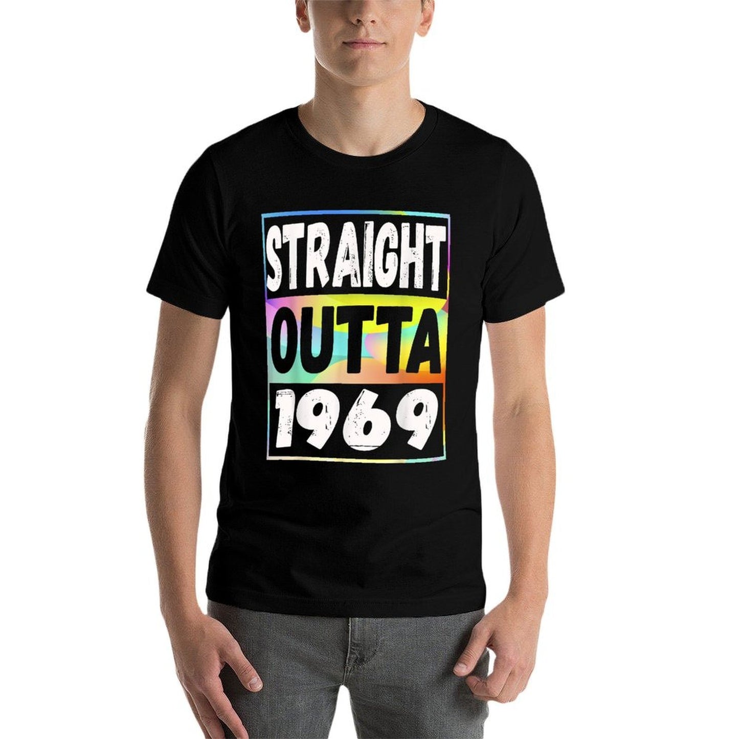 Straight Outta 1969 50th Birthday Gift Ribbed Collar T-Shirt
