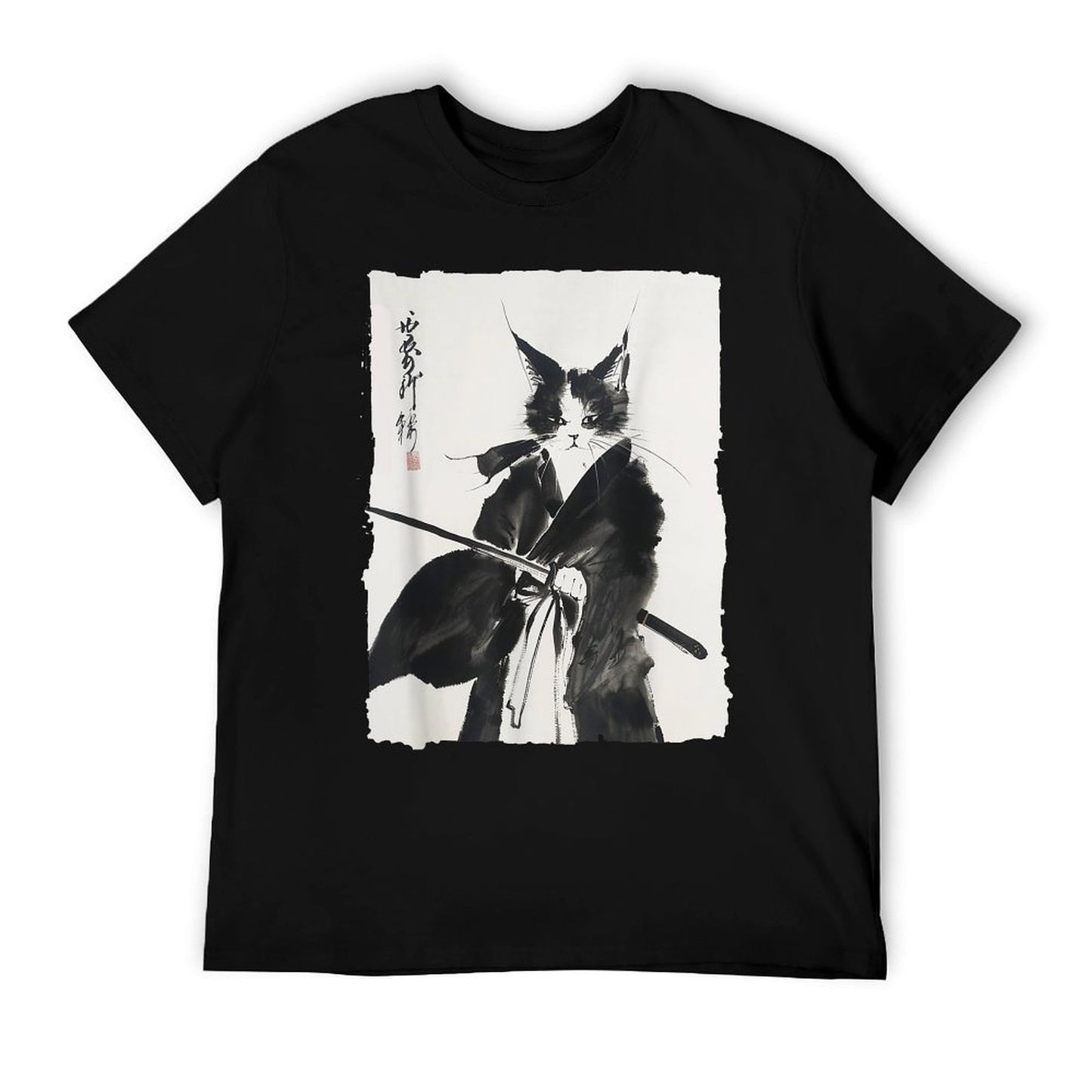 Samurai Cat Vintage Ukiyo-e Warrior Art Graphic Cat Art Soft T-Shirt