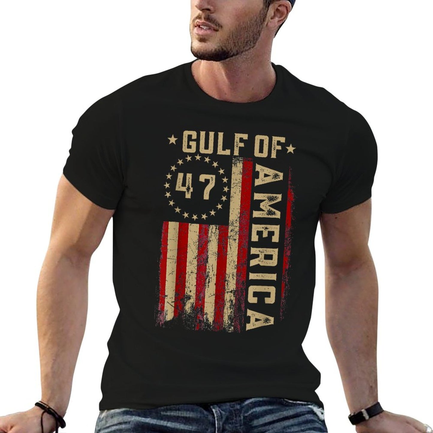 Gulf of USA America Funny USA Flag Graphic-printed T-Shirt