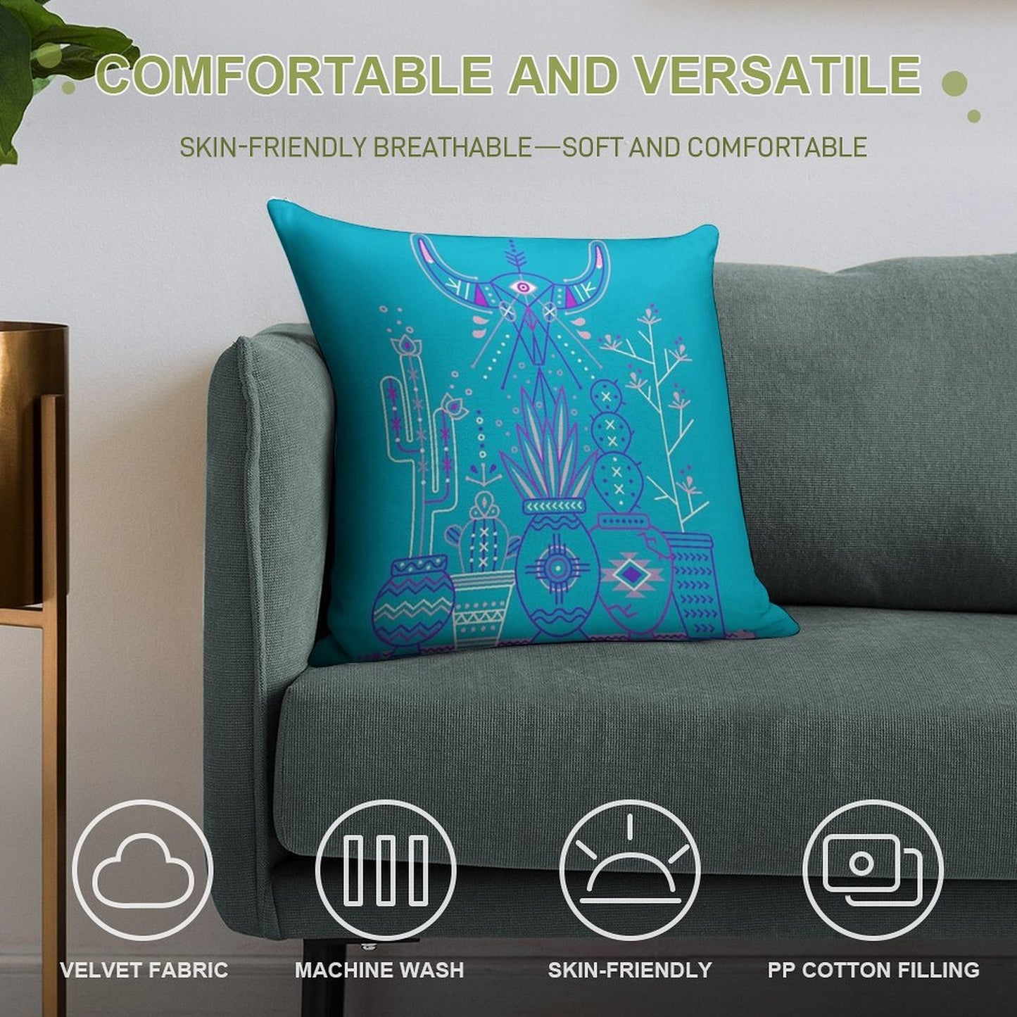 Santa Fe Garden – Blue & Purple Soft Bedroom Essential Throw Pillow