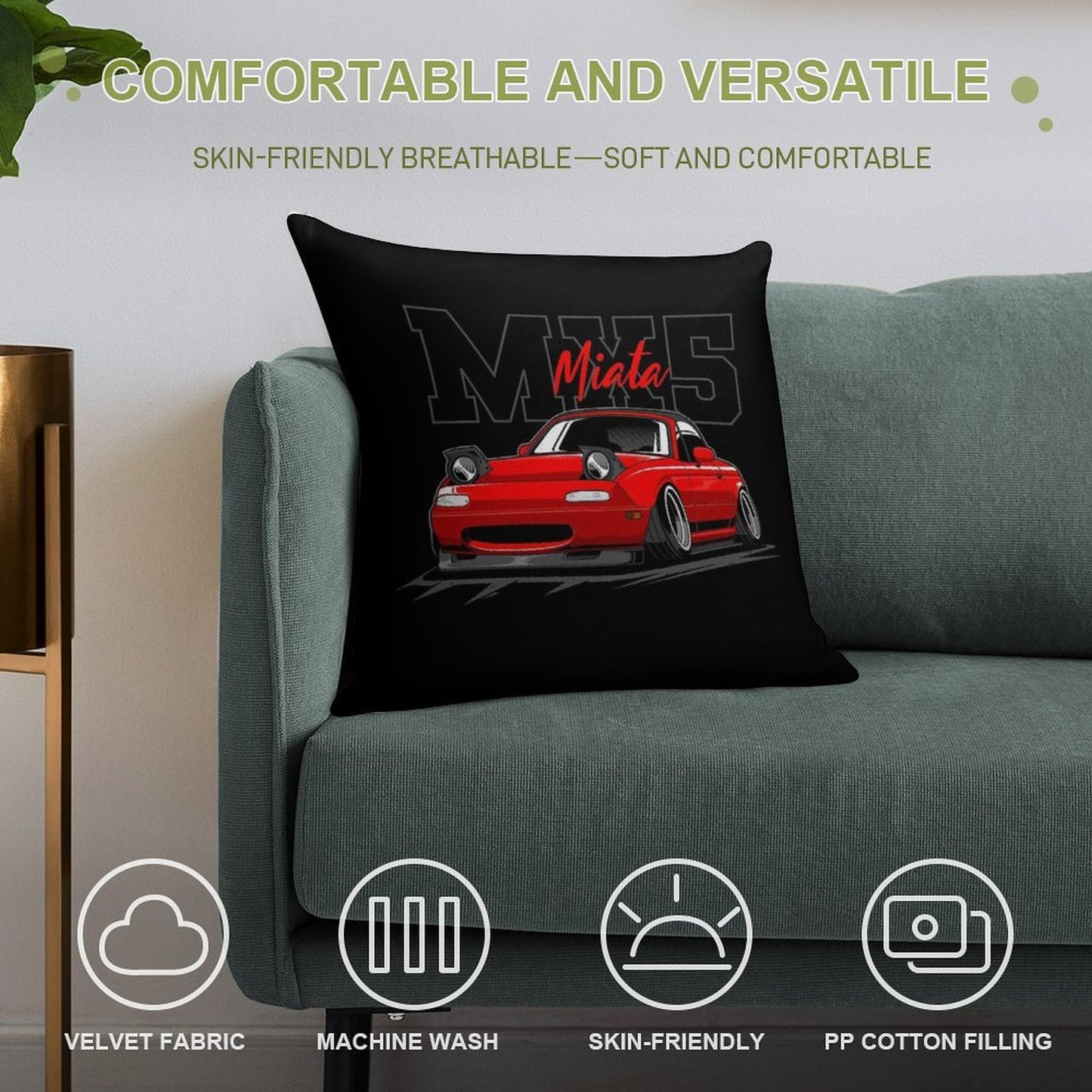 Red Miata Jdm Car Soft Short Plush Fabric Throw Pillow