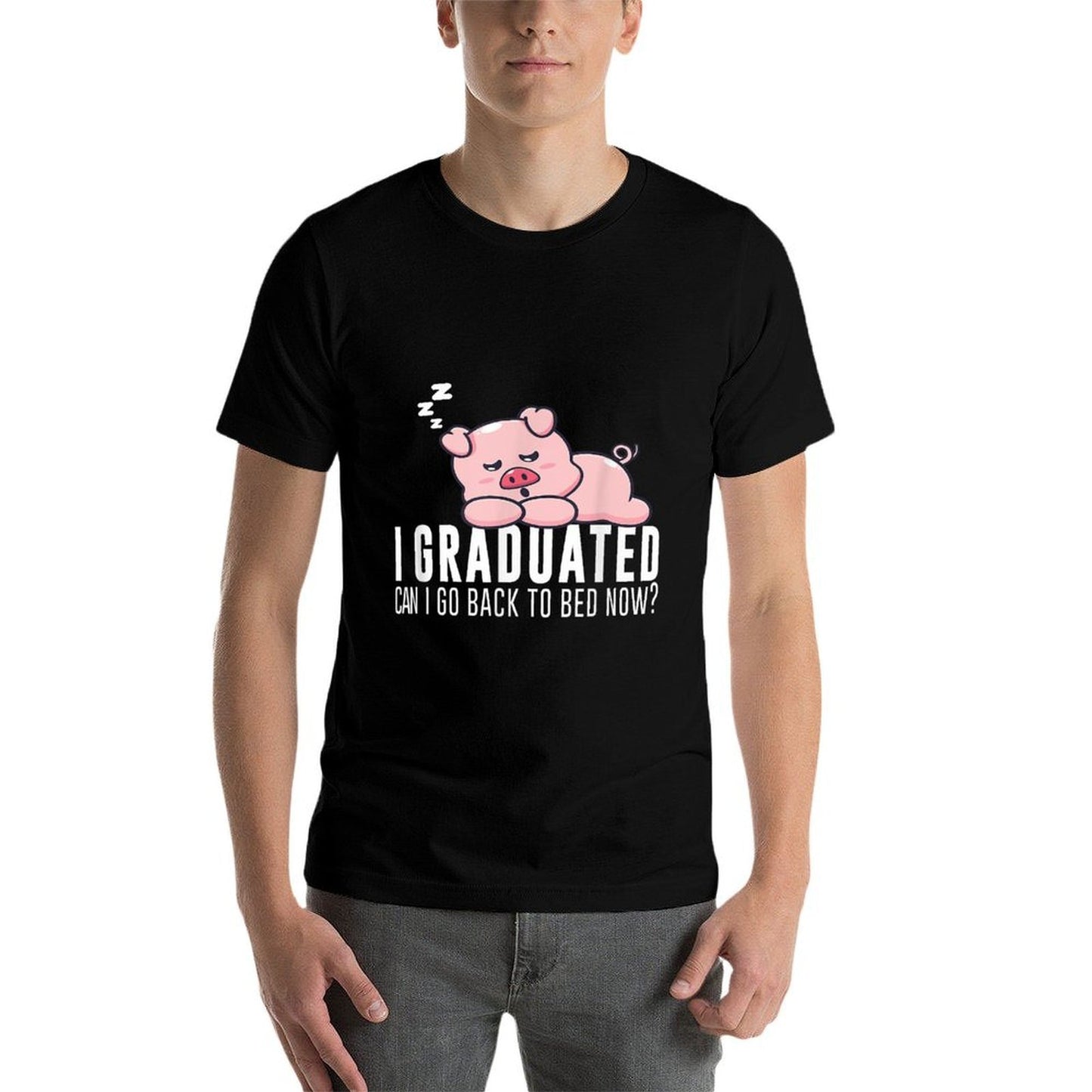 Funny I Graduated Can I Go Back To Bed Now Graduation Pig Rolled Sleeves T-Shirt