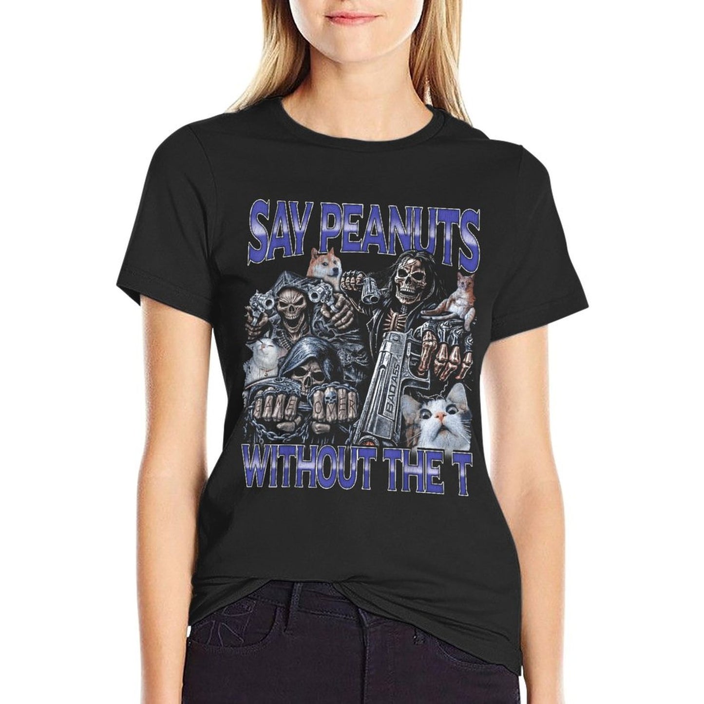 Say Peanuts - Edgy Skeleton Bootleg Hard Skeleton Meme Trendy Pattern T-Shirt