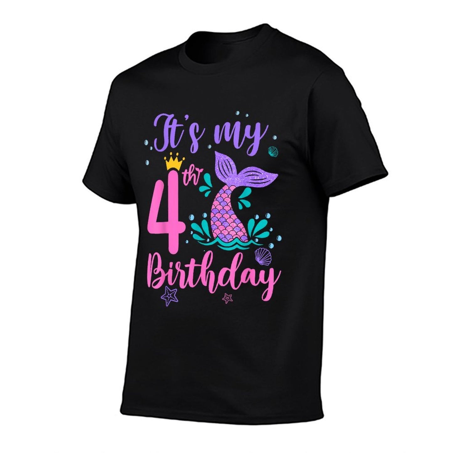 Kids 4 Year Old It's My Birthday Mermaid 4th Girl Daughter Polyester Blend T-Shirt
