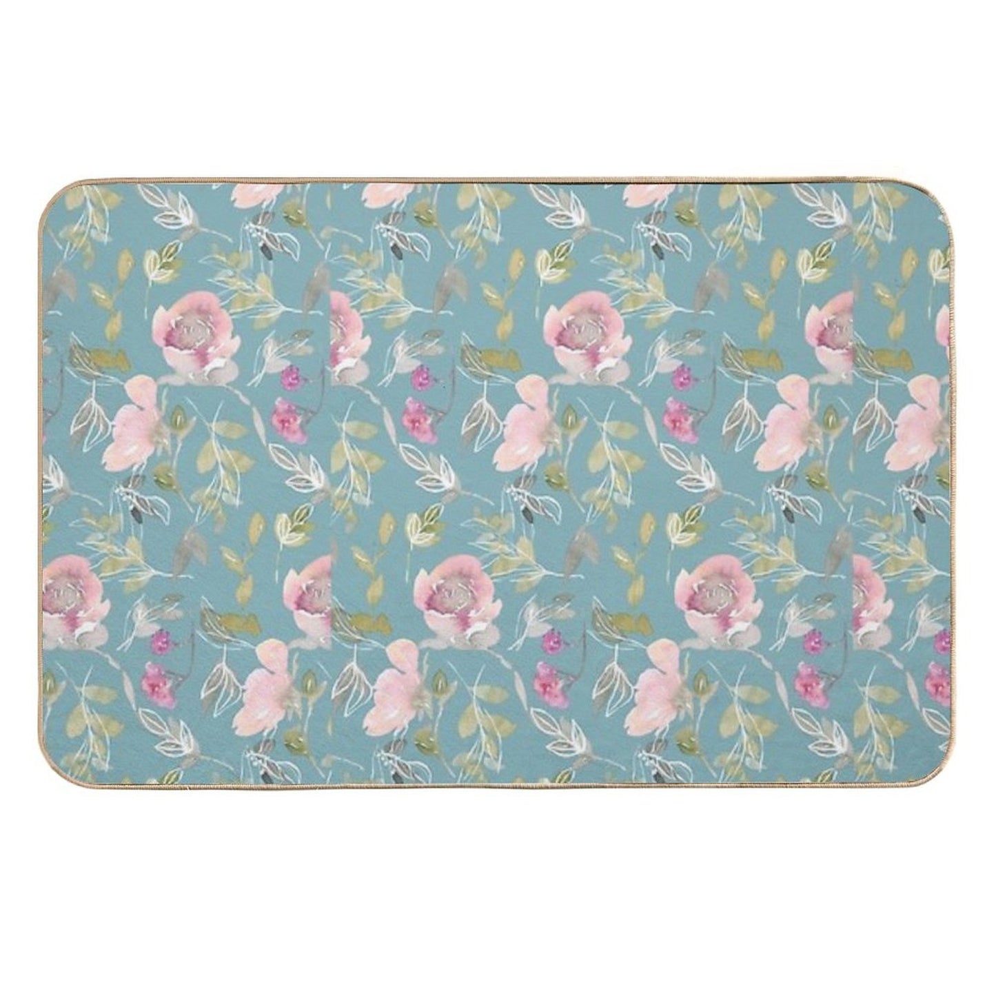 Light Blue Blossoming Floral Pattern Absorbent Bath Mat