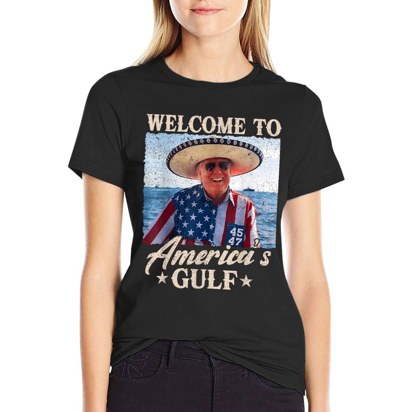 Gulf of USA America Funny USA Flag Eco-friendly Material T-Shirt