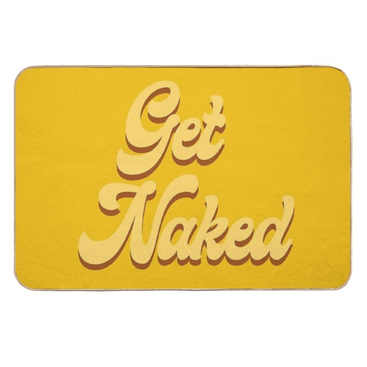 Get Naked - Typography Mustard Easy To Clean Bath Mat