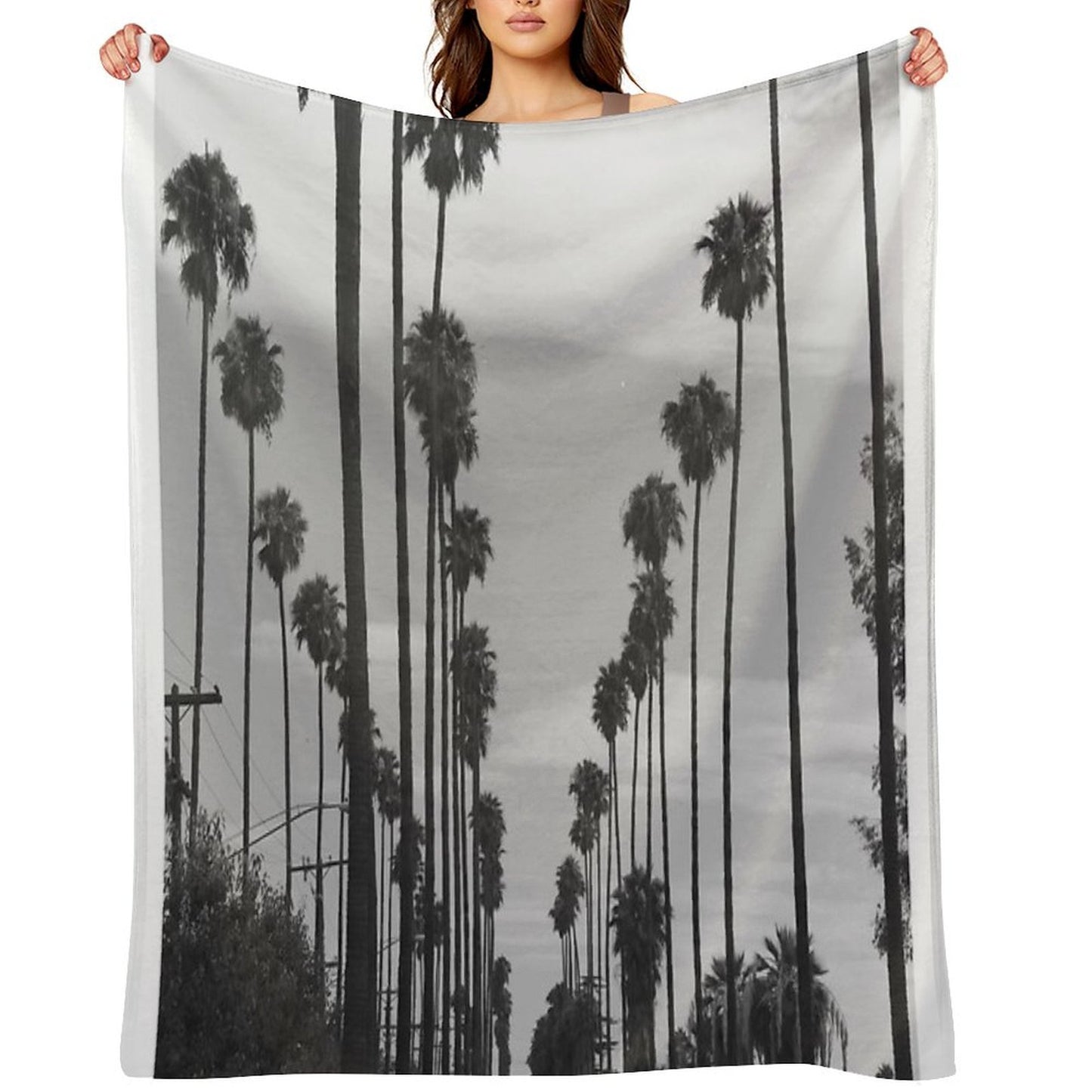 Vintage Black & White California Palm Trees Photo Durable Throw Blanket
