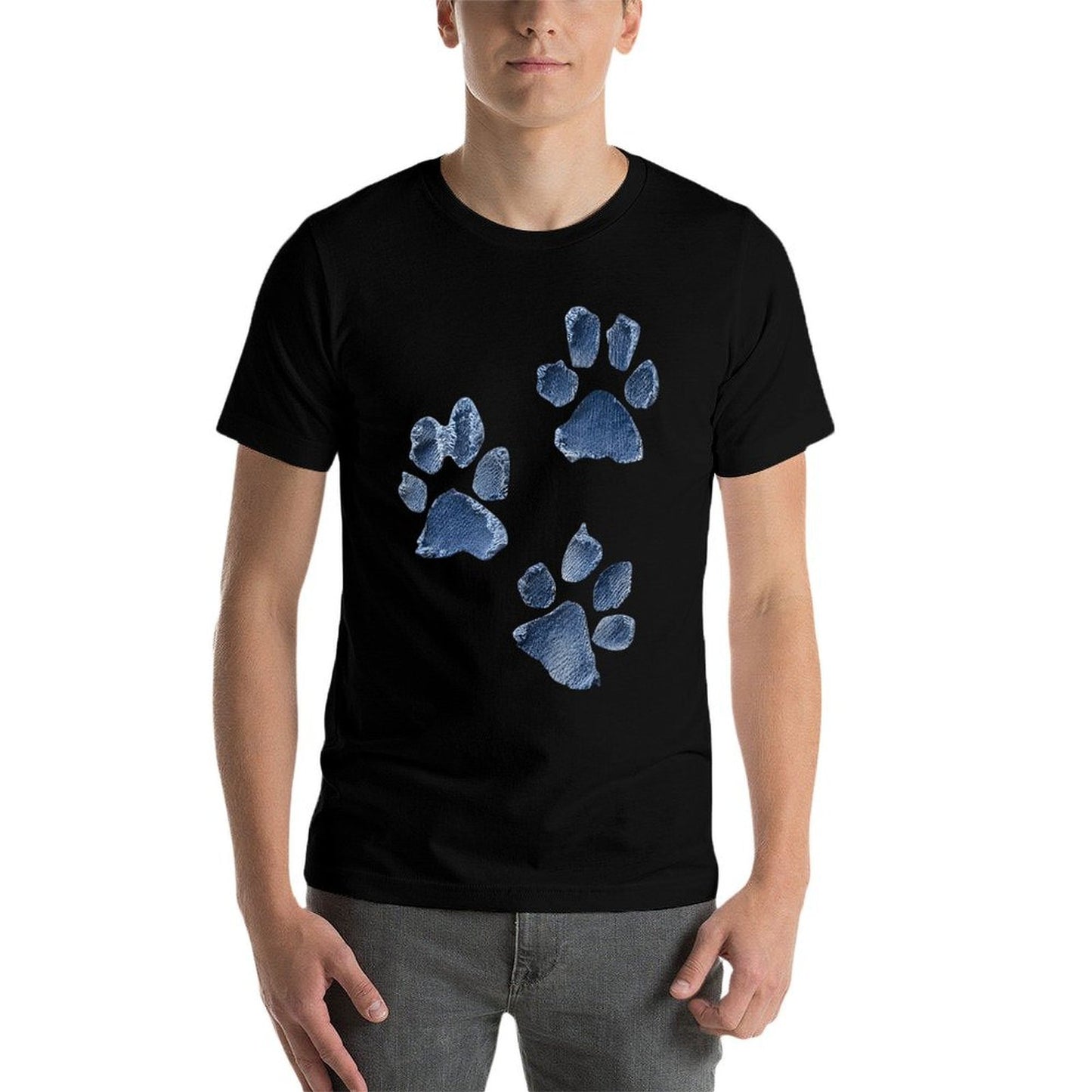 Dog Paw Print Denim Style – Distressed Animal Lover Retro Tagless Design T-Shirt
