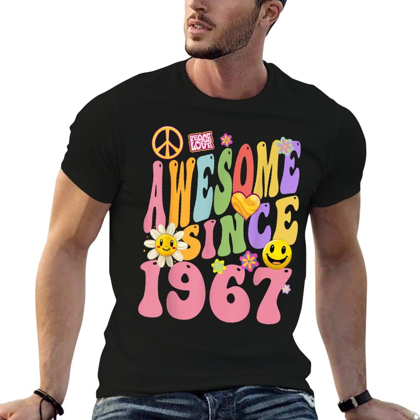 1967 Birthday Vintage Hippie Retro Awesome Since 1967 Moisture-wicking T-Shirt