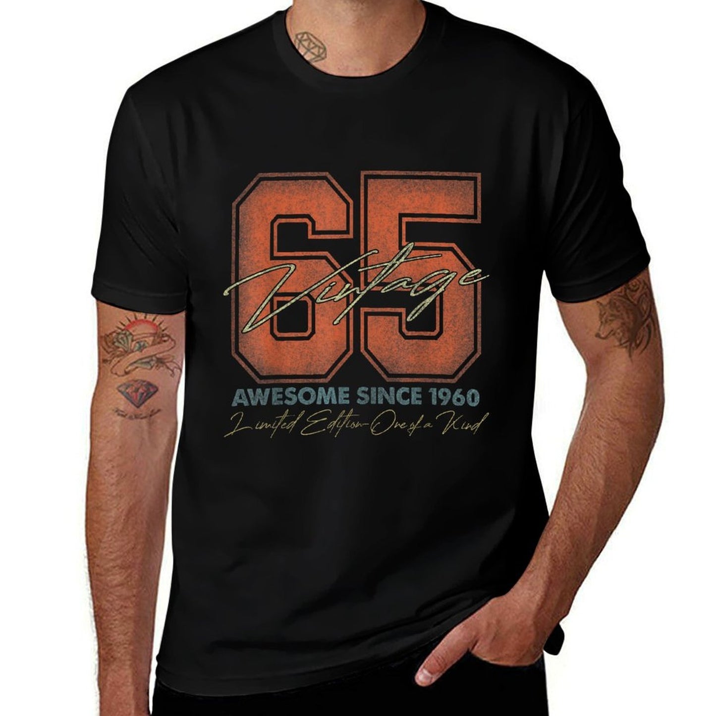 Vintage Numbers For Men And Women 2025 65th Birthday - Unisex, Black, Small,, Classic,, Crew Neck,, 1 Count Slim-fit Cut T-Shirt