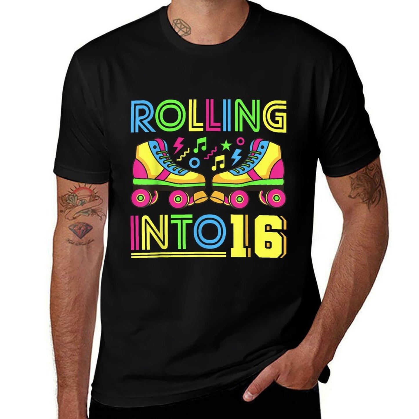 Rolling Into 16 Year Old 80s Party 90s Costume 16th Birthday Vintage-inspired T-Shirt