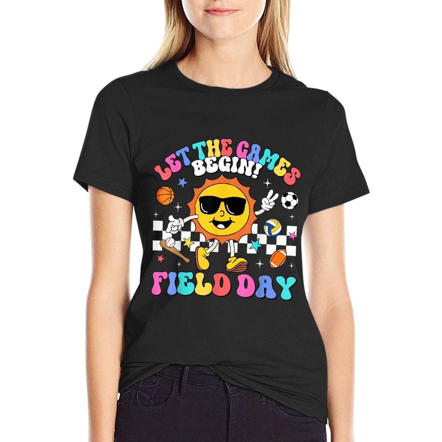 Field Day 2025 Let The Games Begin Teachers Kids Field Day Ribbed Collar T-Shirt