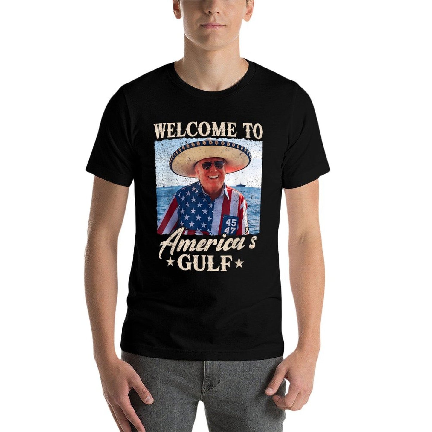 Gulf of USA America Funny USA Flag Eco-friendly Material T-Shirt