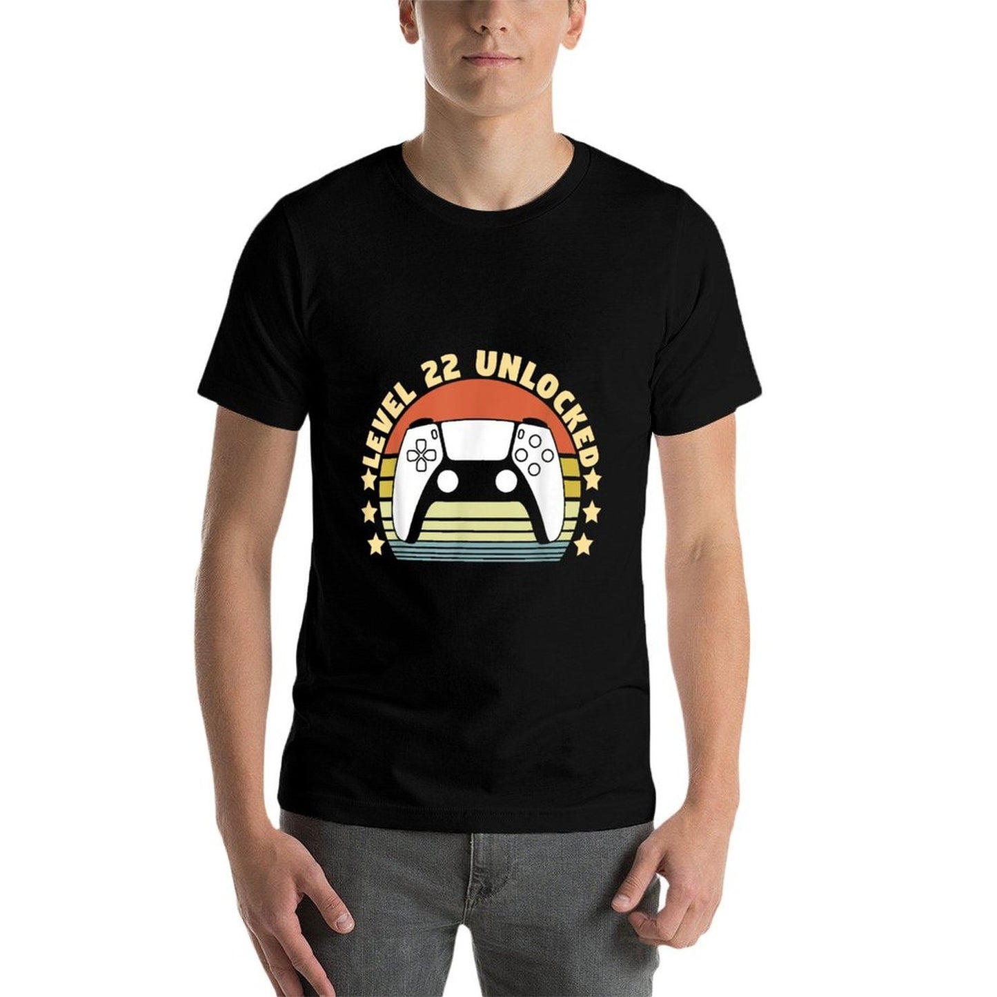 Level 22 Unlocked Funny Video Gamer 22nd Birthday Oversized Silhouette T-Shirt